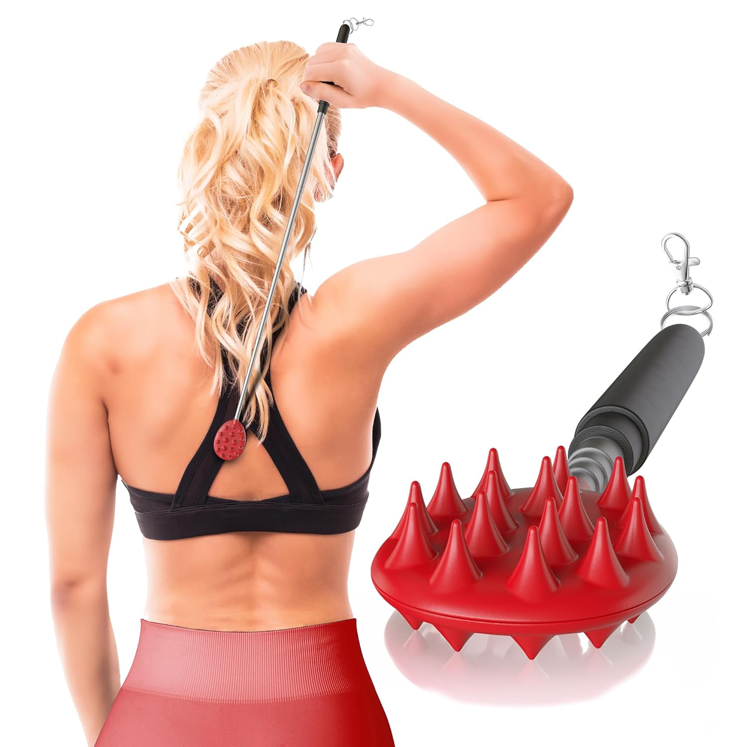 Buy now Cactus Scratcher Extendable Telescopic Back Scratcher - Extends 29" Long Double Sided Retractable Scratching Tool for Hand, Neck, Head, and Body - Universal Gift for Family, Pets, and Friends, Black Extendable Keychain Red at indiglob india