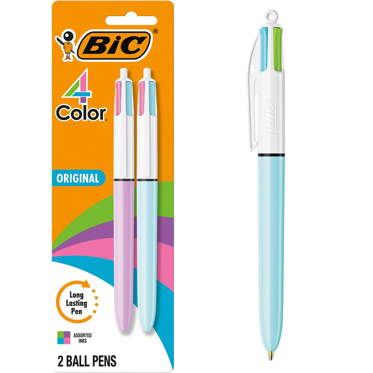 BIC 4 Color Ballpoint Pen, Assorted Ink, 2-Count