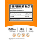 BulkSupplements.com Taurine Capsules - Taurine Supplement, Taurine 2000mg, Amino Acids for Heart Health, Taurine Pills - Gluten Free, 4 Taurine 500mg Capsules per Serving (2000mg), 360 Capsules