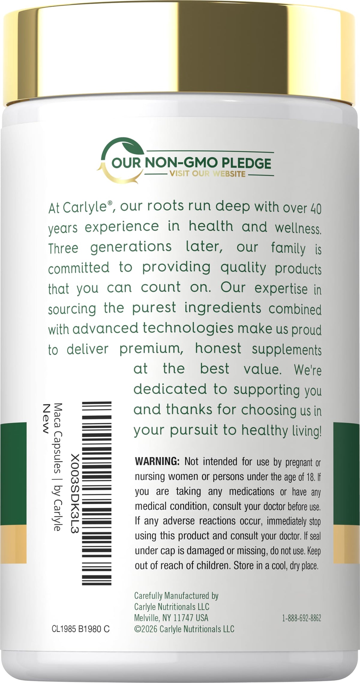 Carlyle Maca Root Capsules for Women & Men | 180 Count