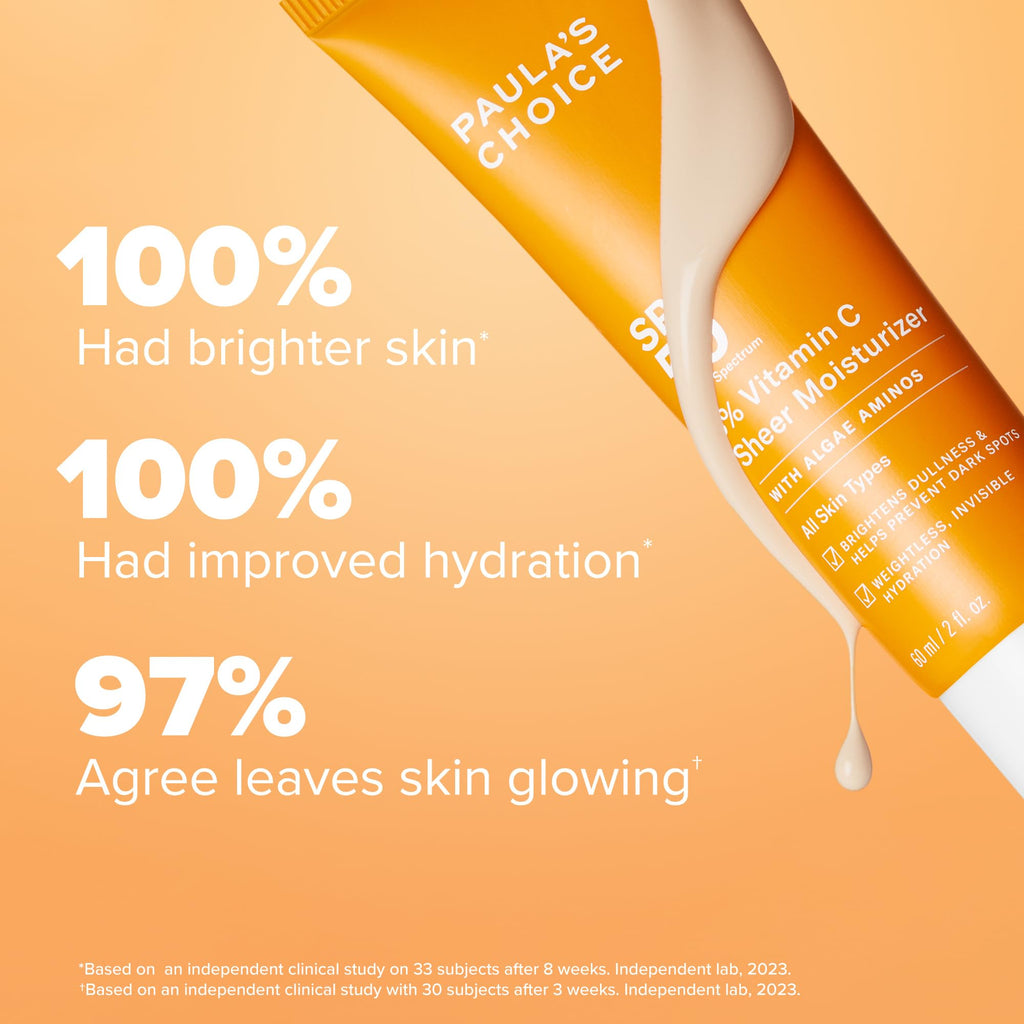 Buy now Paula's Choice 5% Vitamin C Sheer Sunscreen for Face, SPF 50 Face Sunscreen, Moisturizing, Lightweight Invisible, Prevents Dark Spots, No Cast, All Skin Types, UVA/UVB Protection, Fragrance-Free, 2oz at indiglob india