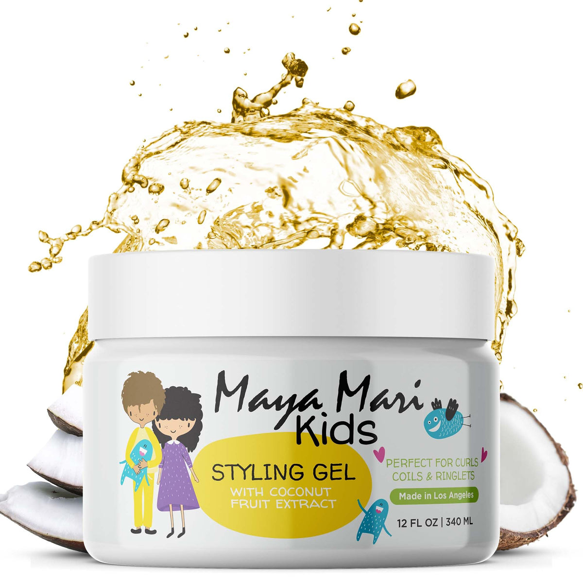 MAYA MARI Kids Hair Styling Gel for Boys, Girls, Toddlers and Babies, Coconut Fruit Extract, Flexible Medium Hold, Sulfate Free, Paraben Free, Coconut Lime Twist, 12 oz Jar