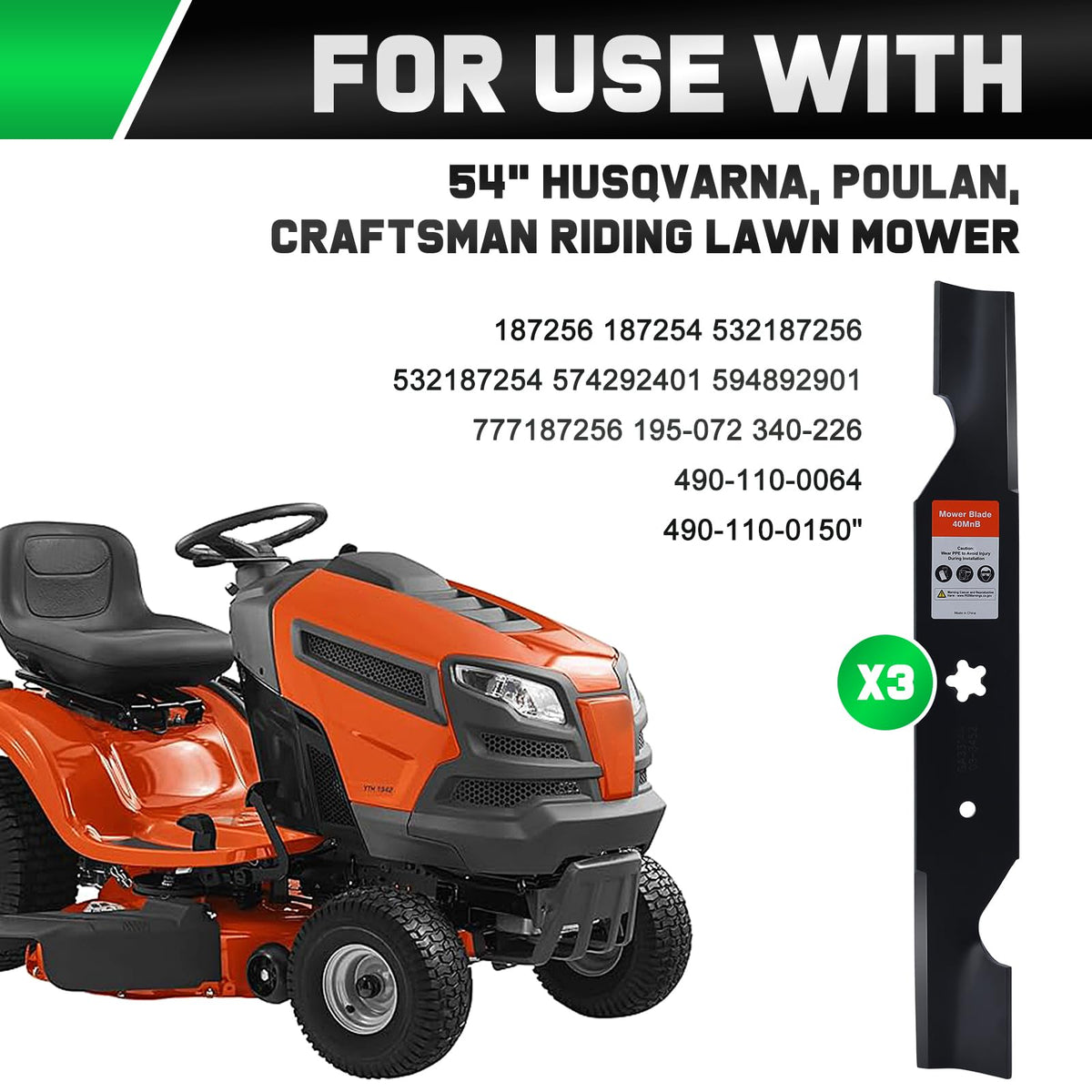 Grasscool Z254F 54 inch Deck Husqvarna Mower High Lift Blades 532187256