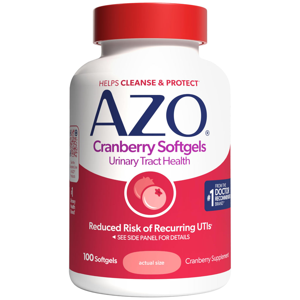 AZO Cranberry Supplement, Made with Concentrated Whole Fruit Cranberry Powder to Help Cleanse and Protect the Urinary Tract*, Sugar Free Cranberry Pills, Non-GMO, 100 Softgels