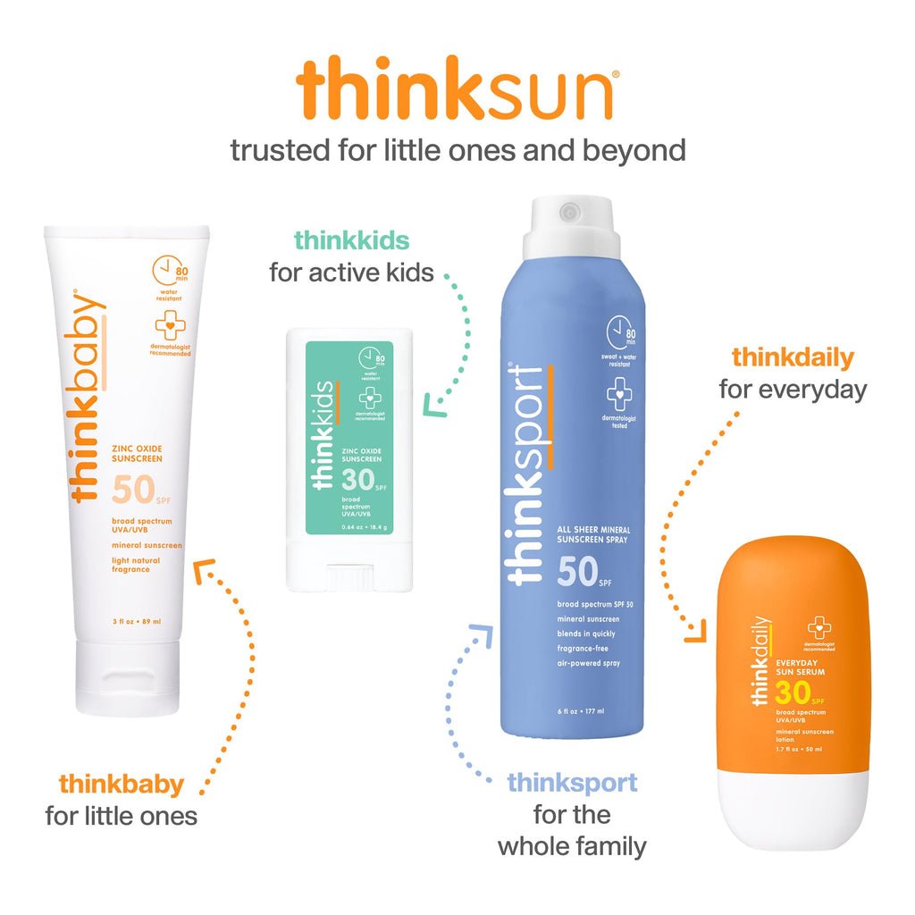 Thinkkids Kids Sunscreen SPF 50+, Mineral Formula, Water Resistant, 6 Fl Oz
