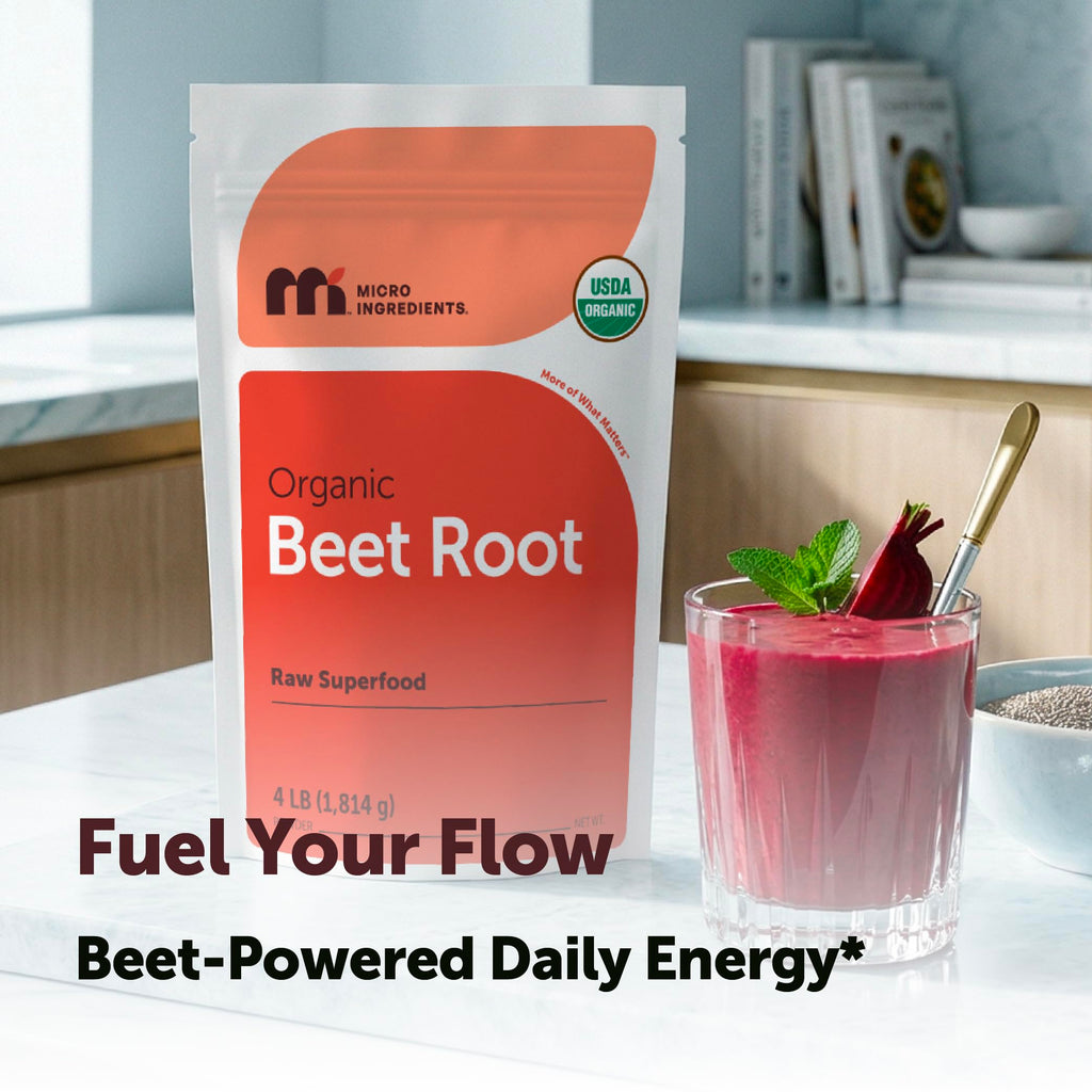 Micro Ingredients Organic Beet Root Powder, 4lb (64 oz) | Nitric Oxide Supplement, Water Soluble, Highly Concentrated Raw Beet Supplement, Superfood Drink Mix, Non-GMO, Plant Based