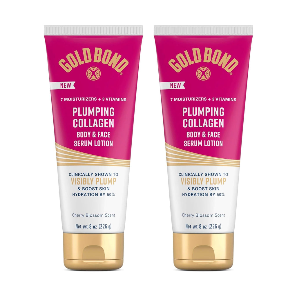 Gold Bond Plumping Collagen Body & Face Serum Lotion, Hydrating Moisturizer | Scented lotion with collagen peptide complex, jojoba & grapeseed oils to visibly plump skin, cherry blossom scent, 8 oz