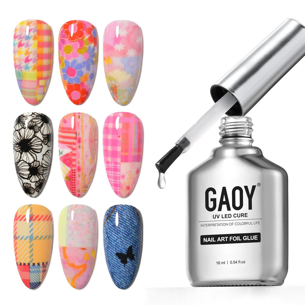 GAOY 16ml Nail Foil Glue, High Adhesion Foil Transfer Gel, UV Nail Polish | High Adhesion Formula, Works with Nail Foils, Nail Stickers & Stamping Plates, UV/LED Cure Required, Easy DIY Nail Art