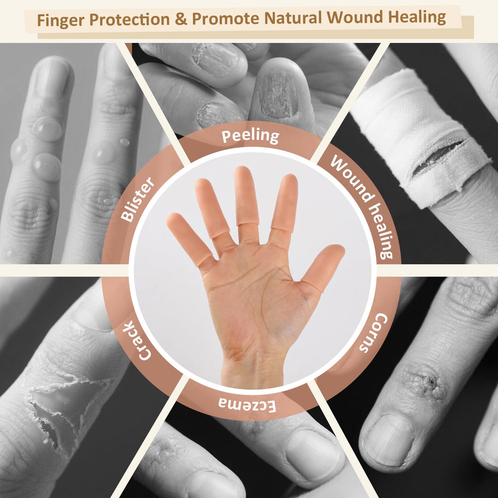 Silicone Finger Cots - Gel Finger Protectors Non Latex, Reusable Fingertip Bandages Covers for Thumb, Cuts, Wounds, First Aid Care, Assorted Sizes