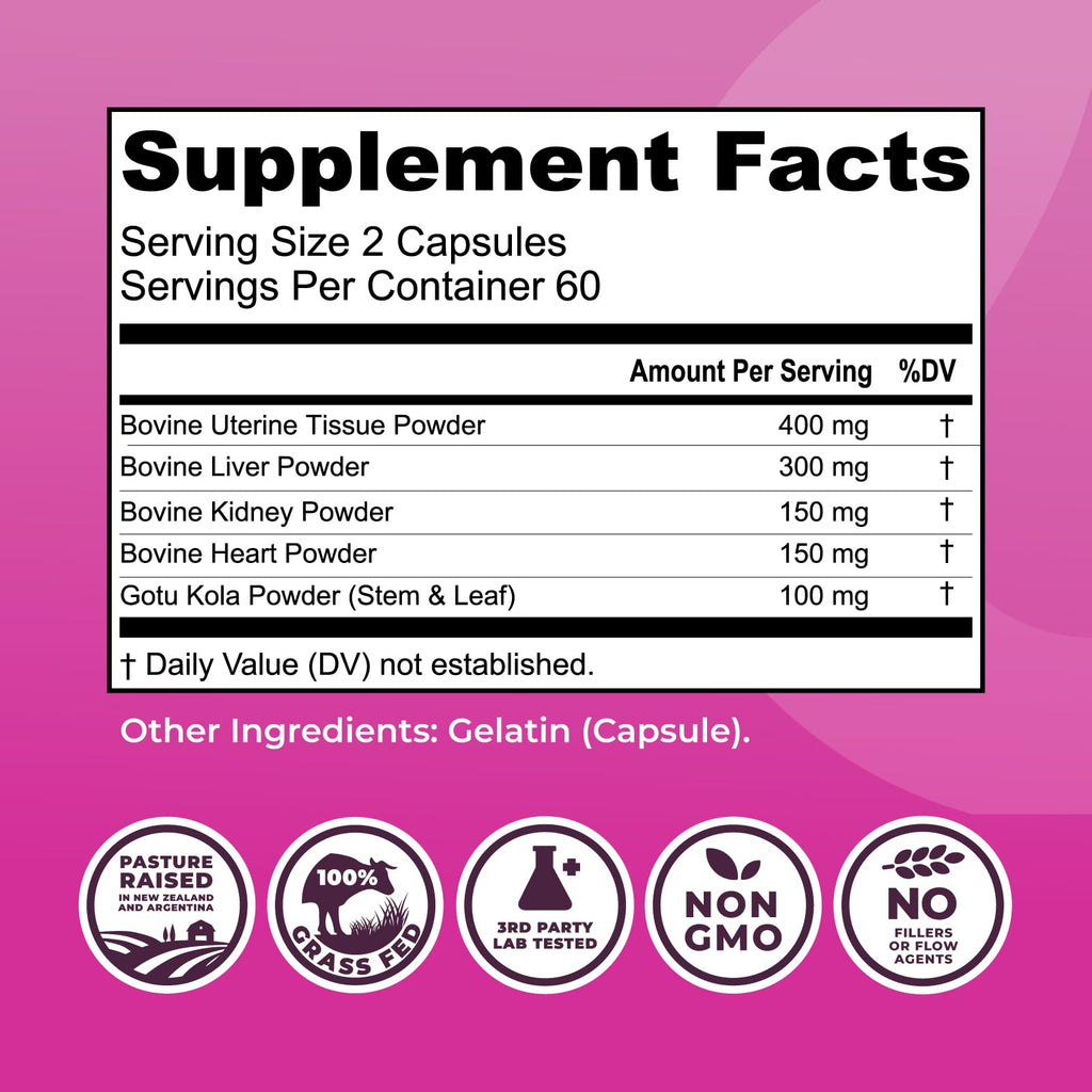 Left Coast Performance Beef Organ Supplement for Women, 120 Capsules | Beef Liver, Kidney, Heart and Uterus Tissue - Supports Women's Energy & Health - Grass Fed, Pasture Raised, 3rd Party Tested
