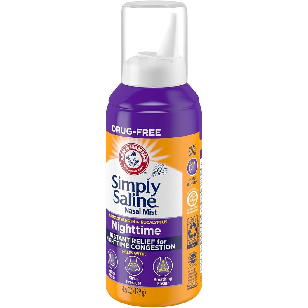 Buy now ARM & HAMMER Simply Saline Nighttime Drug-Free Mist for Nasal Congestion at Night, Extra Strength, Calming Eucalyptus, Safe to Use with Rx and OTC, For Adults and Kids Ages 2+, 4.6 oz (129 g) at indiglob india