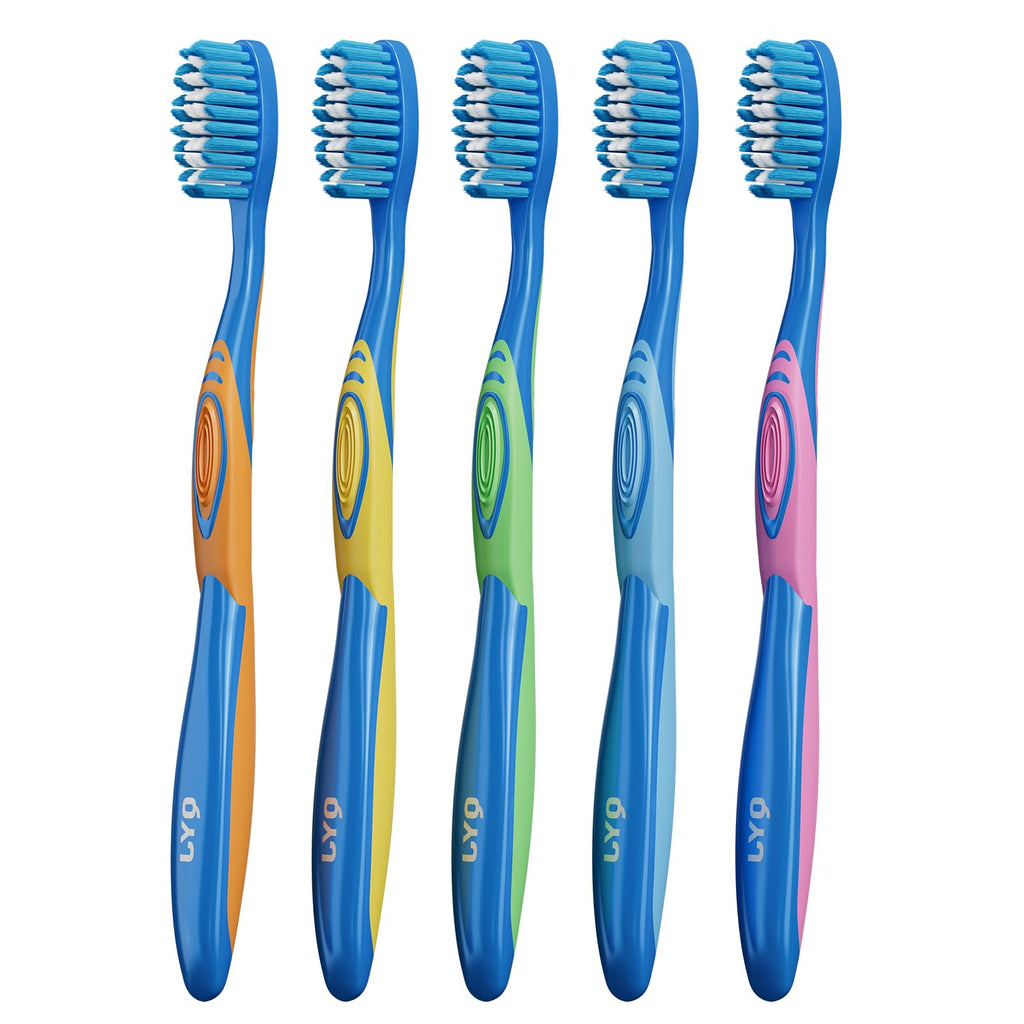 Medium Bristle Toothbrush for Adults, Manual Whitening Brush with Spiral Bristles Removes Smoke, Tea & Coffee Stains – Deep Plaque Clean, Rounded Tips for Gum Safety，5 Pack