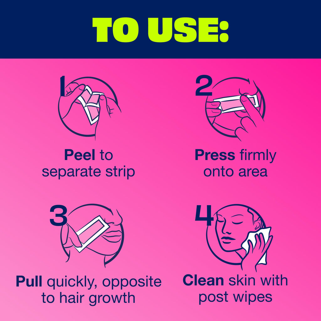Nair Hair Remover Wax Ready Strips, Face and Bikini, 40 Count | Upper Lip, Chin & Cheek, Hair Removal, Dermatologist Tested, All Skin Type, Orchid and Cherry Blossom Extracts, Soft Skin
