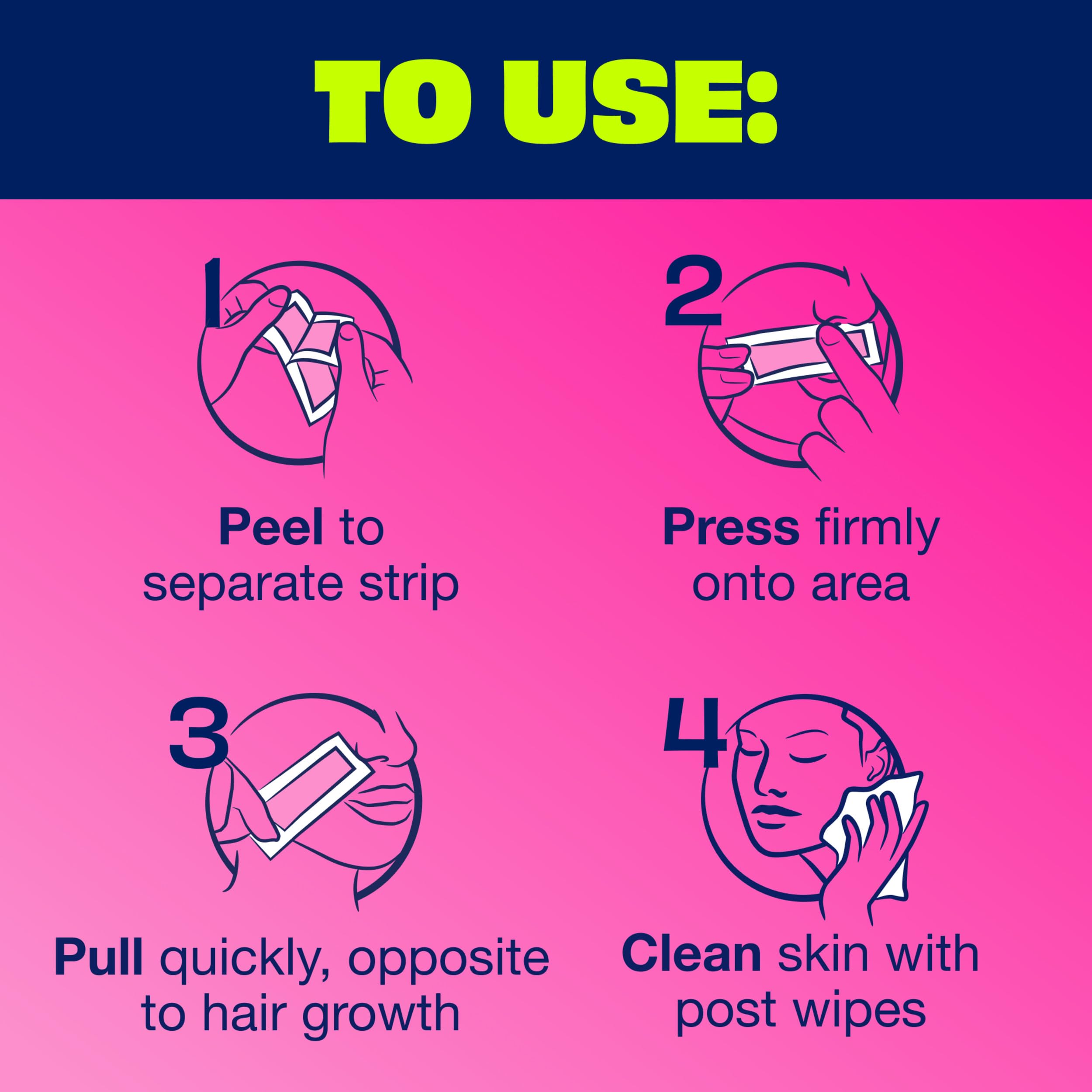 Nair Hair Remover Wax Ready Strips, Face and Bikini, 40 Count | Upper Lip, Chin & Cheek, Hair Removal, Dermatologist Tested, All Skin Type, Orchid and Cherry Blossom Extracts, Soft Skin