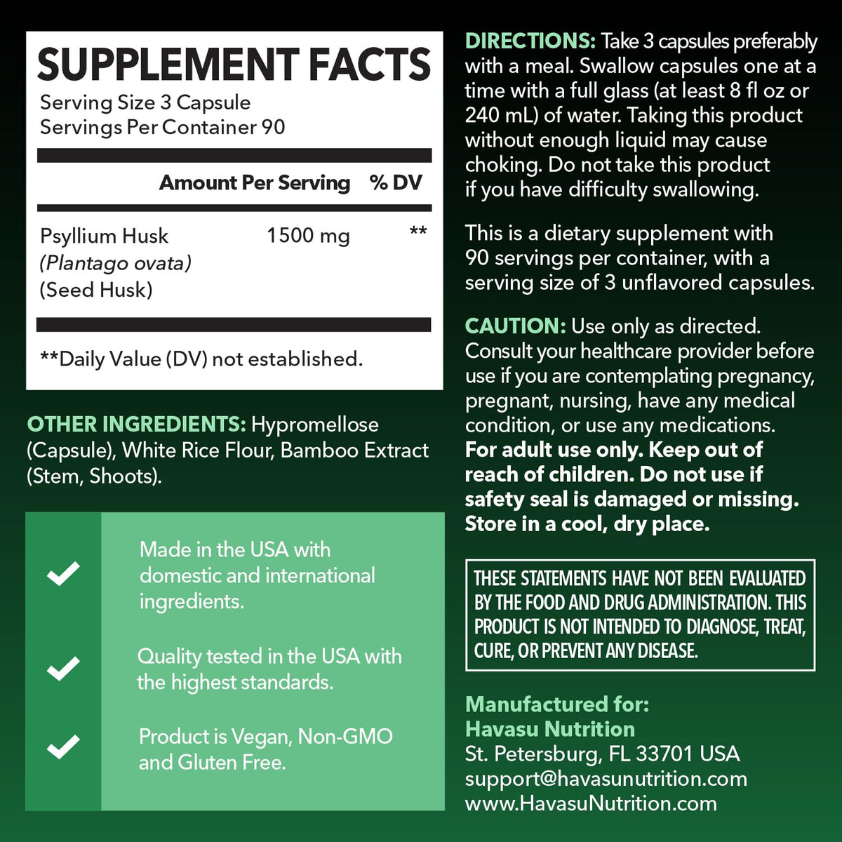 Vegan Psyllium Husk Fiber Capsules, GLP-1 Nutritional Support, 270 Pills