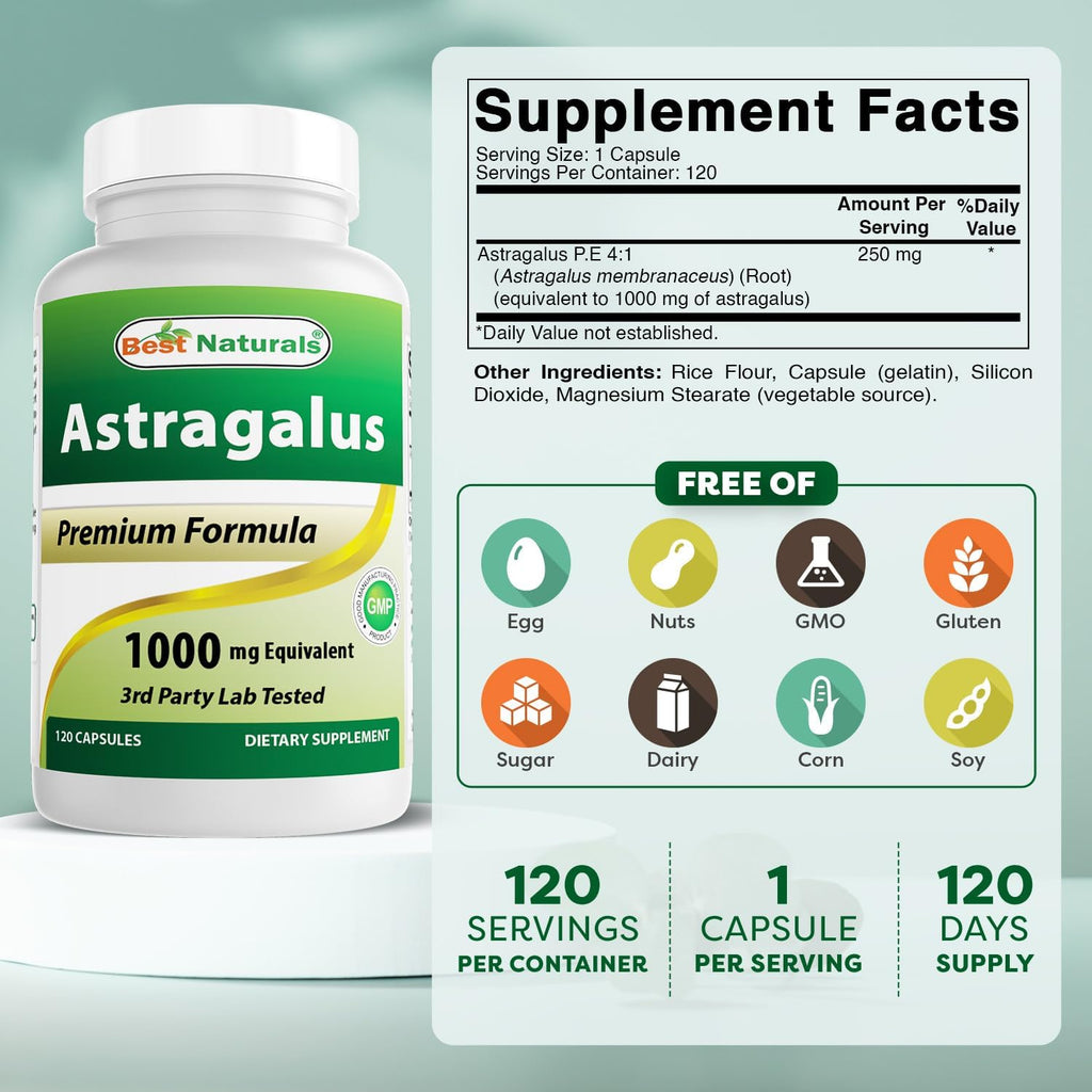 Buy now Best Naturals Astragalus Capsule, 1000 mg, 120 Count at indiglob india