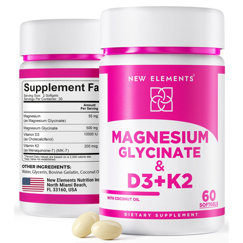 Magnesium Glycinate 500mg with High-Potency Vitamin D3 10,000 IU & Vitamin K2 200mcg | Enhanced with Coconut Oil for Optimal Absorption | Non-GMO, Gluten-Free, Sugar-Free Softgels (60 softgels)