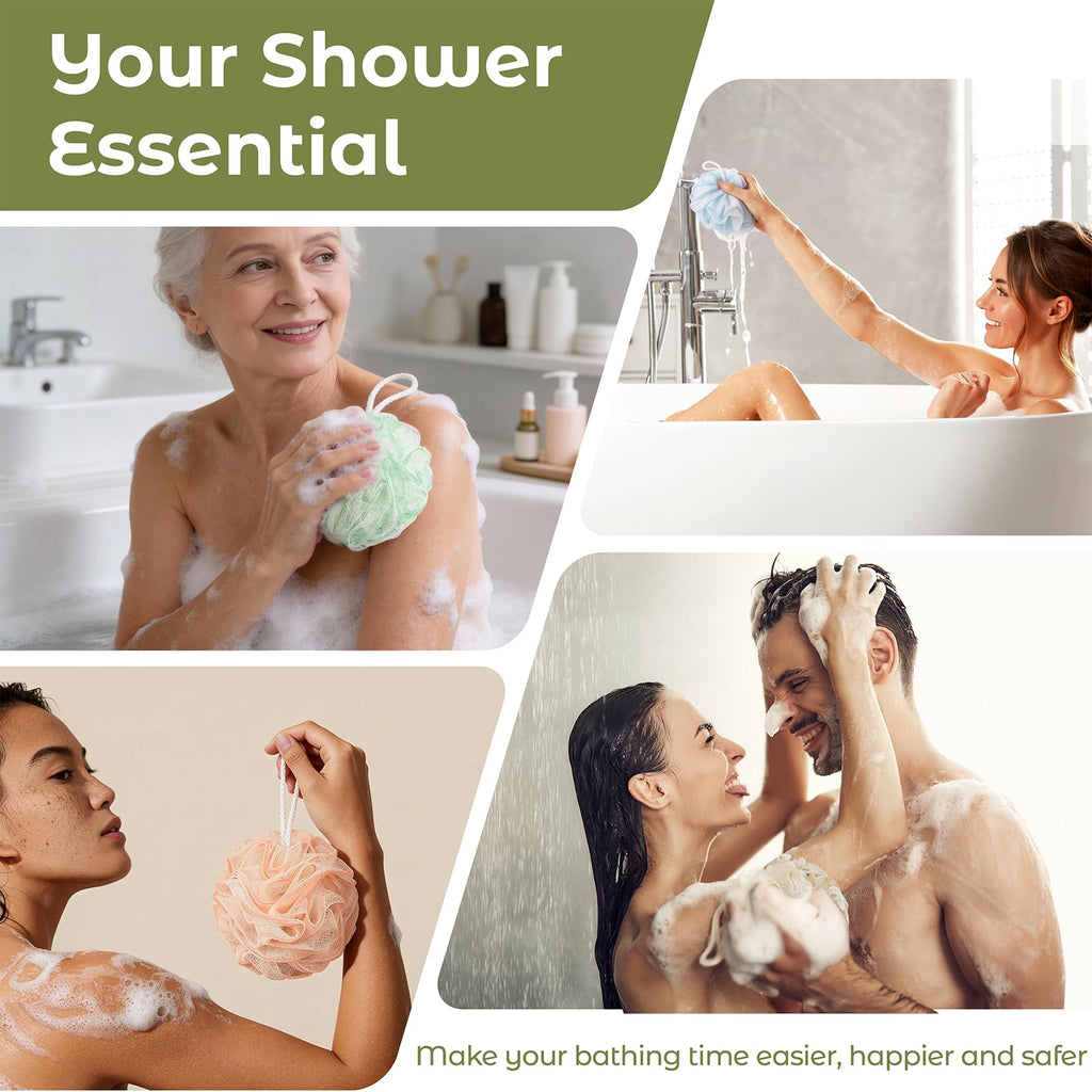 Yolaist Loofah Sponge 4 Pack, Exfoliating Body Scrubber for Shower, Soft Bath Sponges with Hanging Loop, 60G Gentle Loofah for Women Men (Pastel Colors)