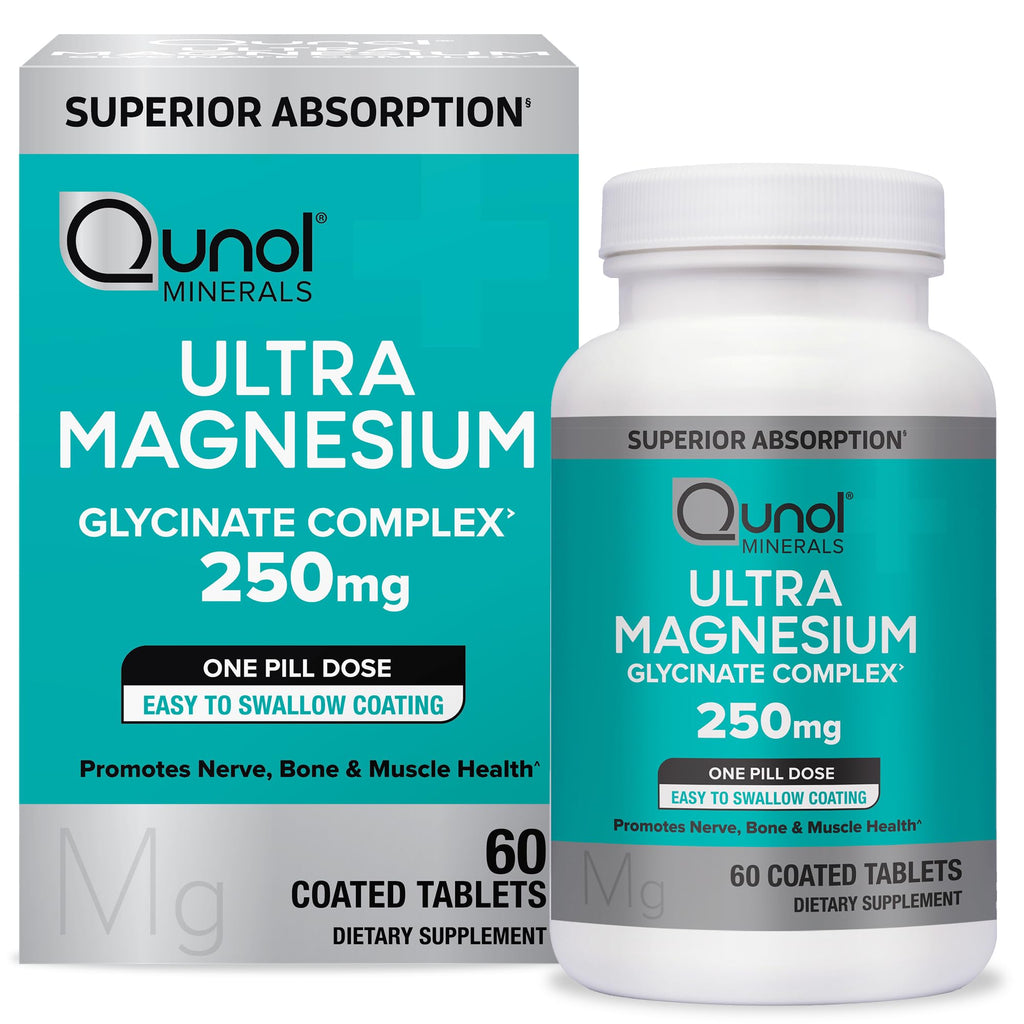 Qunol Ultra Magnesium Glycinate Complex 250mg, Vegetarian, Gluten-Free 60ct | Superior-Absorption One Pill Dose; Support Nerve, Bone & Muscle Health, Cognitive Performance, Healthy Stress Response
