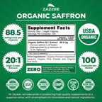 Zazzee USDA Organic Saffron 20:1 Extract, 88.5 mg, 0.3% Safranal, Vegan