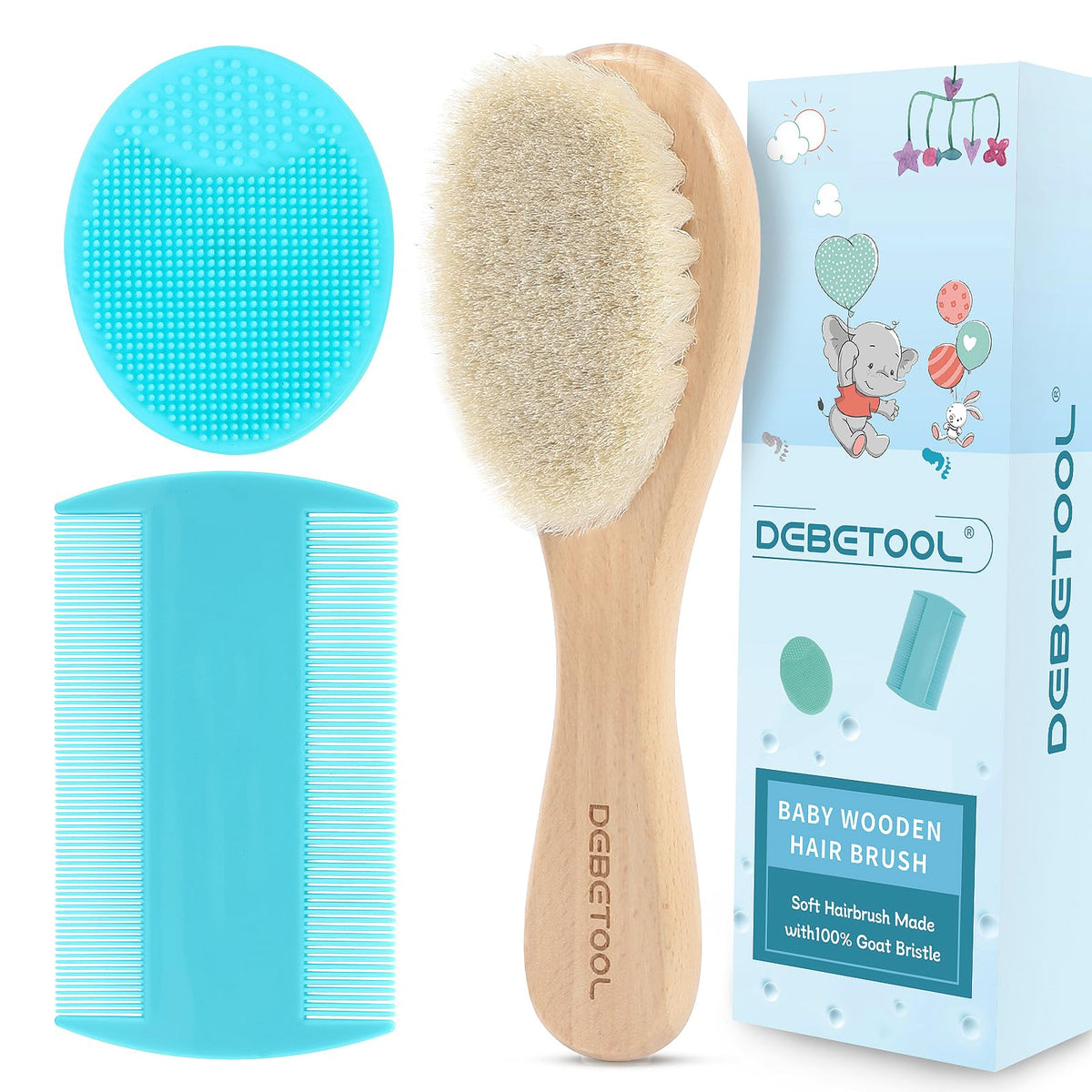 DEBETOOL 3-Piece Cradle Cap Brush Set with Comb & Baby Hair Brush