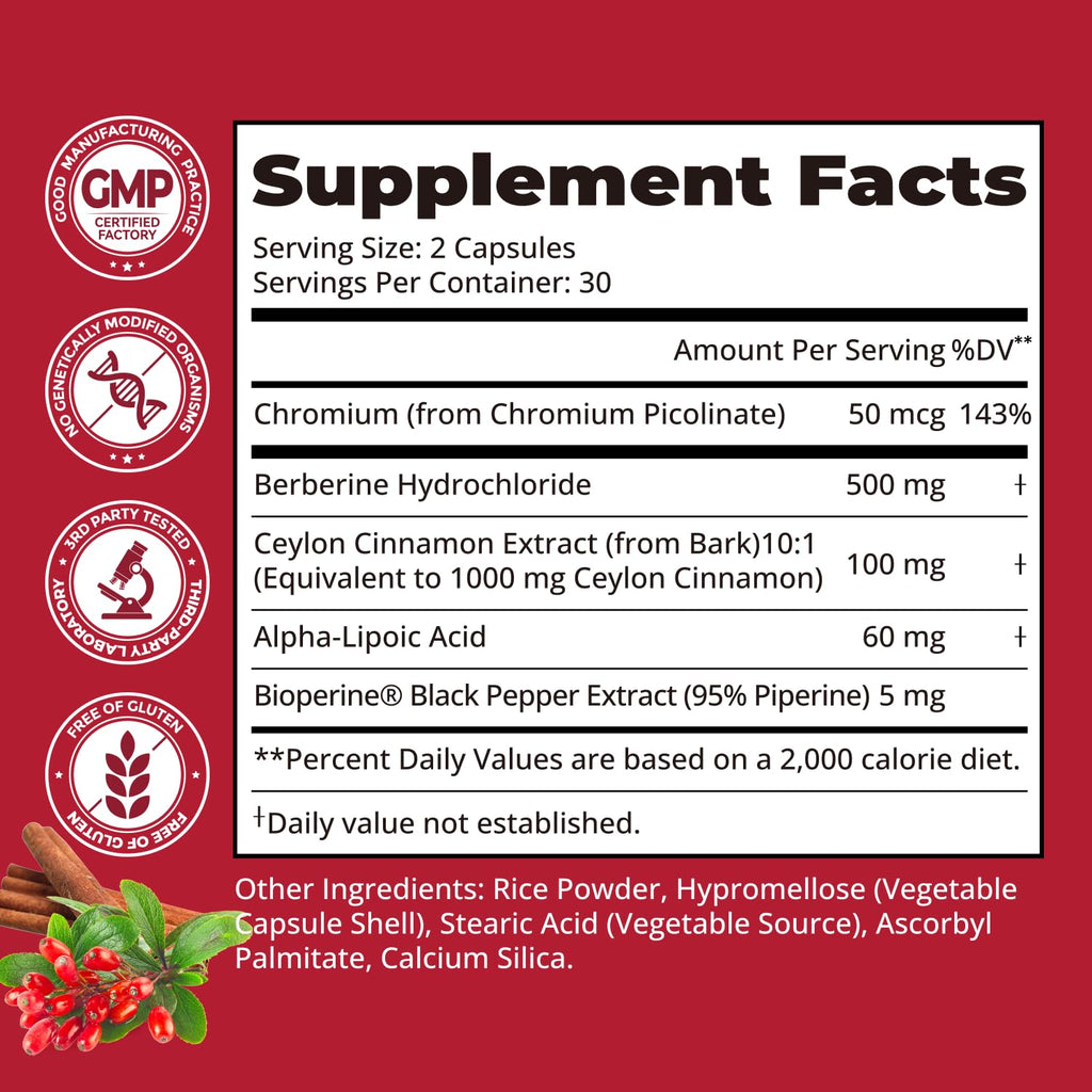 5-in-1 Berberine 500mg with Ceylon Cinnamon, 60 Vegan Capsules