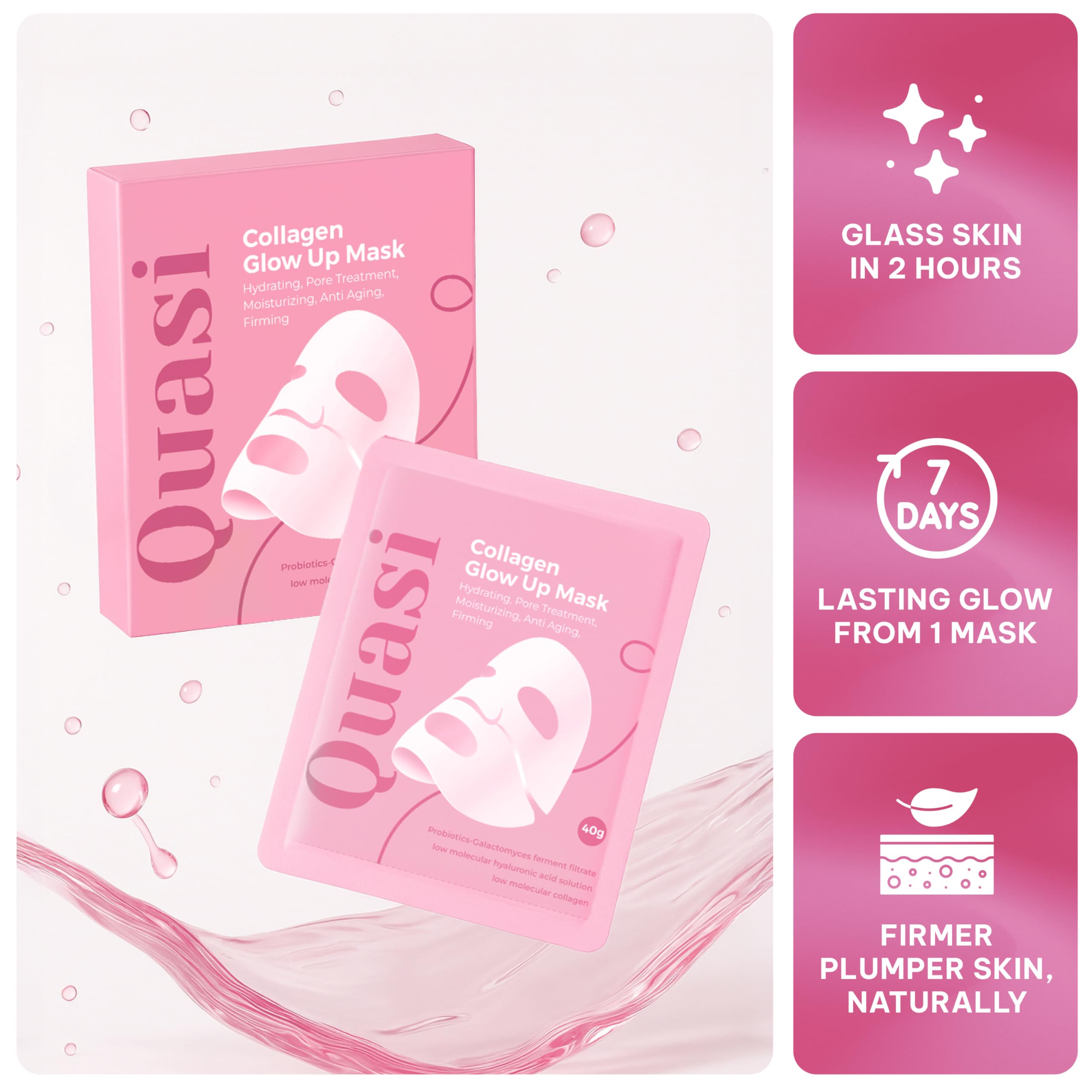 Bio-Collagen Face Mask Overnight – Hydrating Korean Sheet Mask – Niacinamide & Low Molecular Collagen – Firming & Smoothing Skincare for All Skin Types – 4 Masks