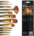 Professional Artist Paint Brush Set of 12 - Acrylic Painting Brushes Kit