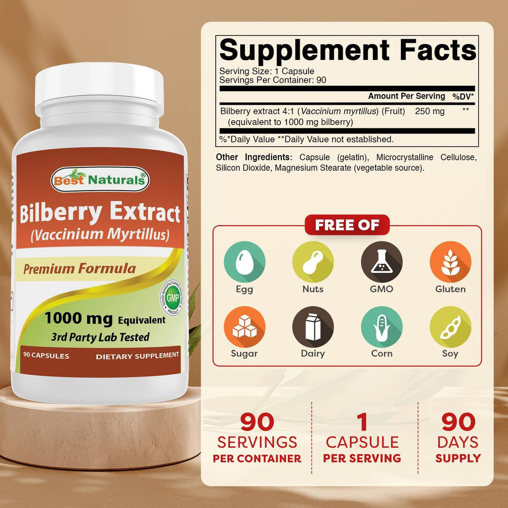 Buy now Best Naturals Bilberry Extract 1000mg Capsule (Non-GMO) Supports Healthy Vision, 90 Count at indiglob india