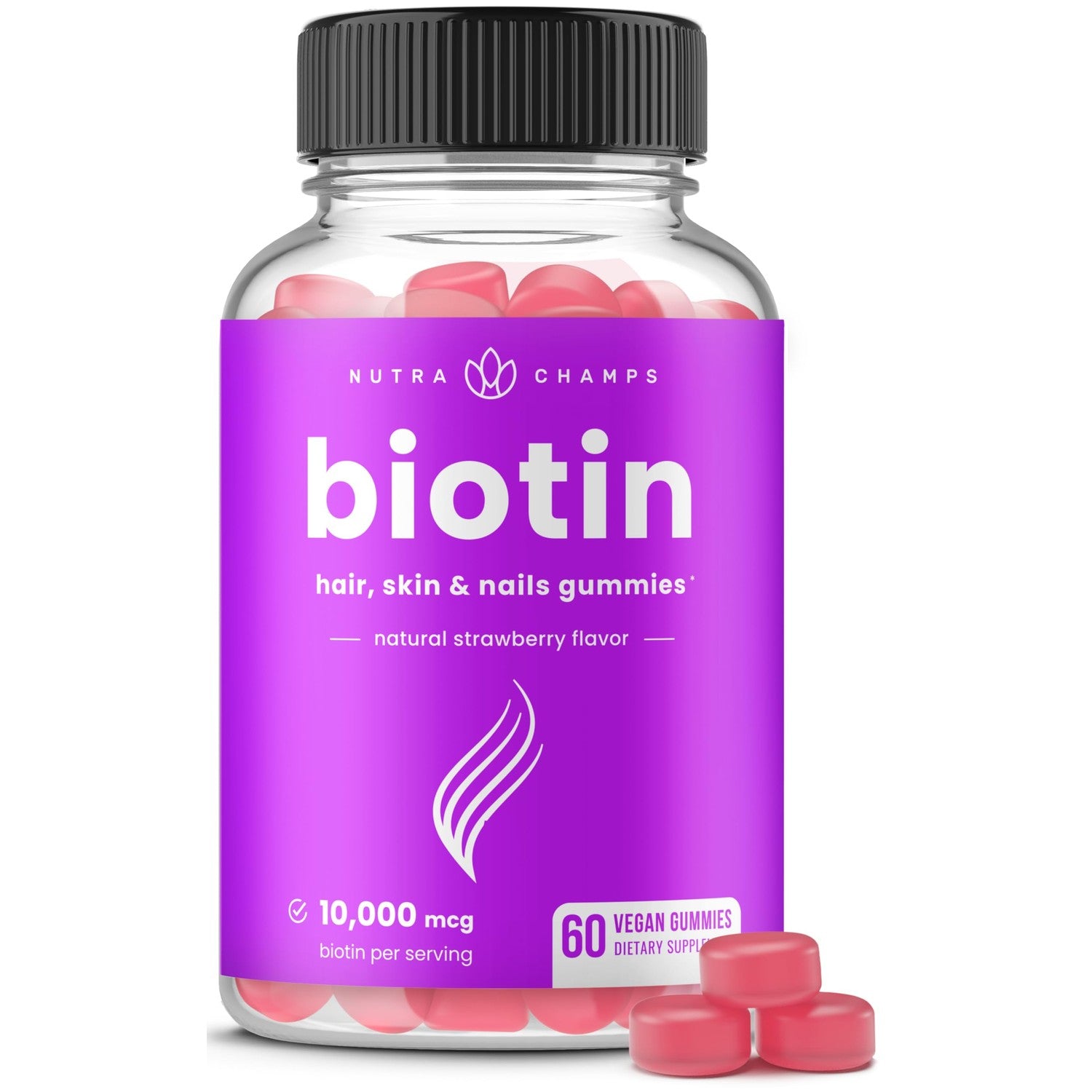 NutraChamps (2 Pack) Biotin Gummies 10,000mcg [High Potency] for Healthy Hair, Skin & Nails for Adults & Kids - 5000mcg in Each Gummy Vitamin - Vegan, Non-GMO, Pectin-Based Hair Health Supplement