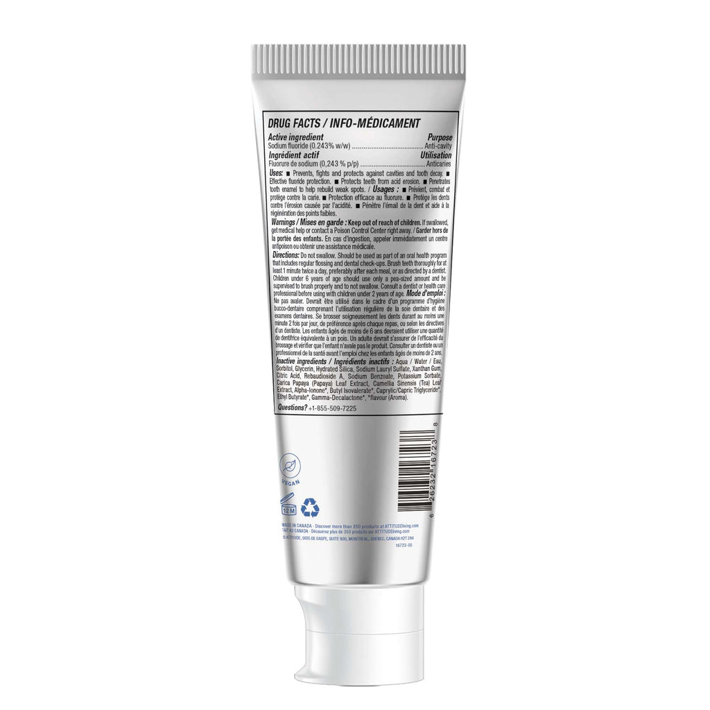 Attitude Toothpaste with Fluoride, Prevents Tooth Decay and Cavities, Vegan, Cruelty-Free and Sugar-Free, Blueberry, 4.2 Oz