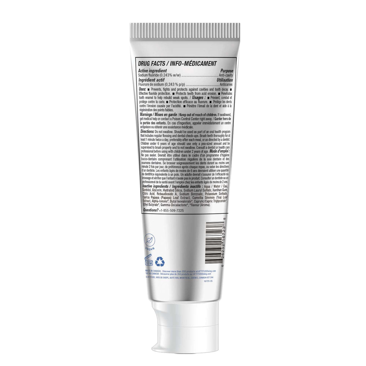 Attitude Toothpaste with Fluoride, Prevents Tooth Decay and Cavities, Vegan, Cruelty-Free and Sugar-Free, Blueberry, 4.2 Oz