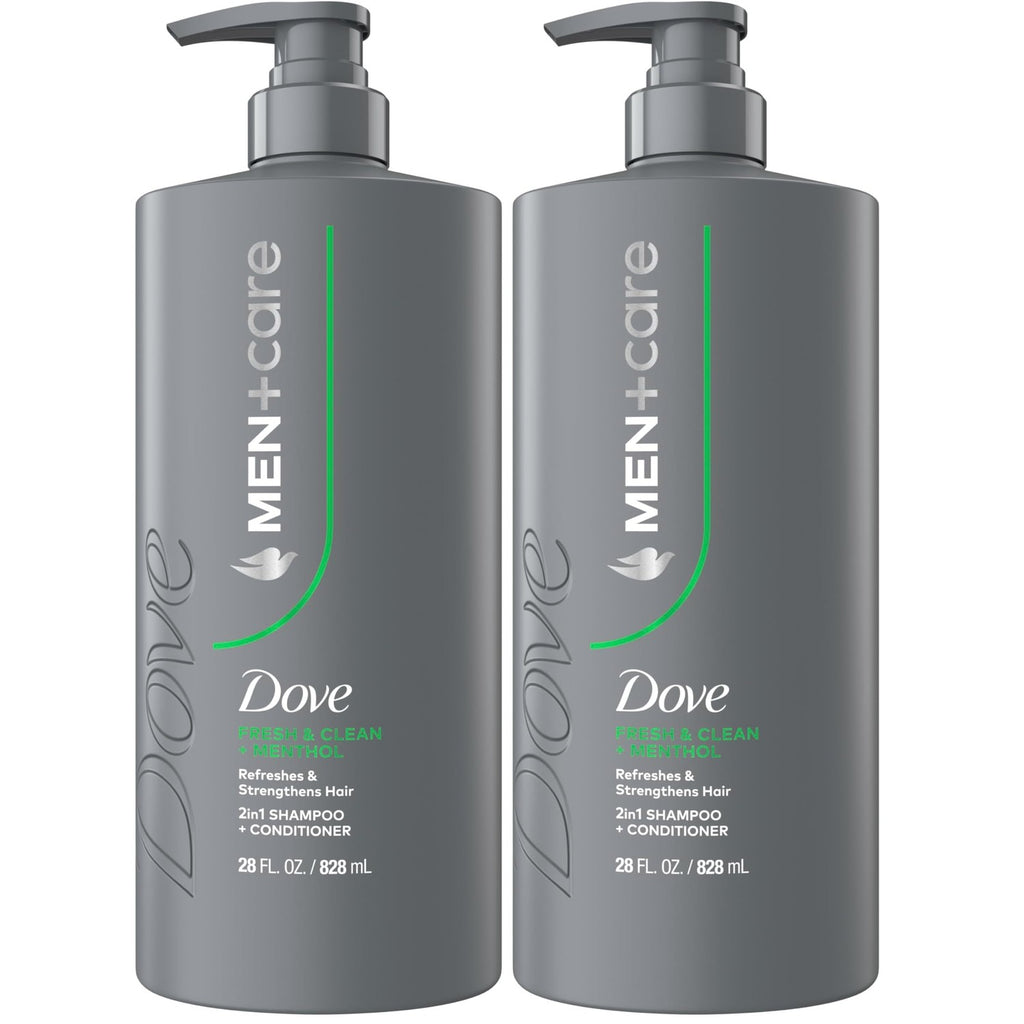 DOVE MEN + CARE Shampoo 1 count Fresh + Clean for Hair Refreshing & Strengthening, with Menthol, 28 fl oz (Pack of 2)