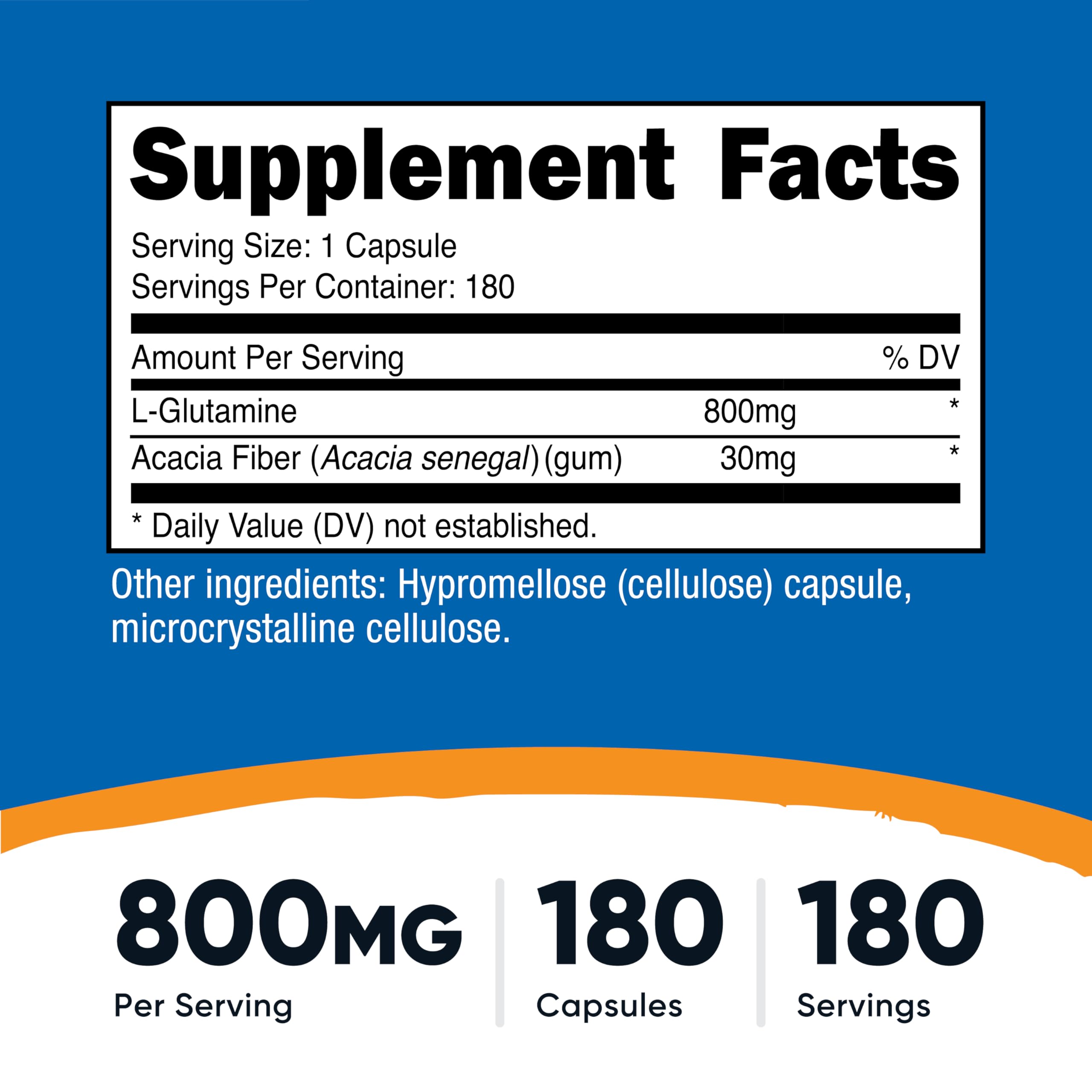 Nutricost L-Glutamine 800mg, 180 Capsules - Gluten Free, Non-GMO