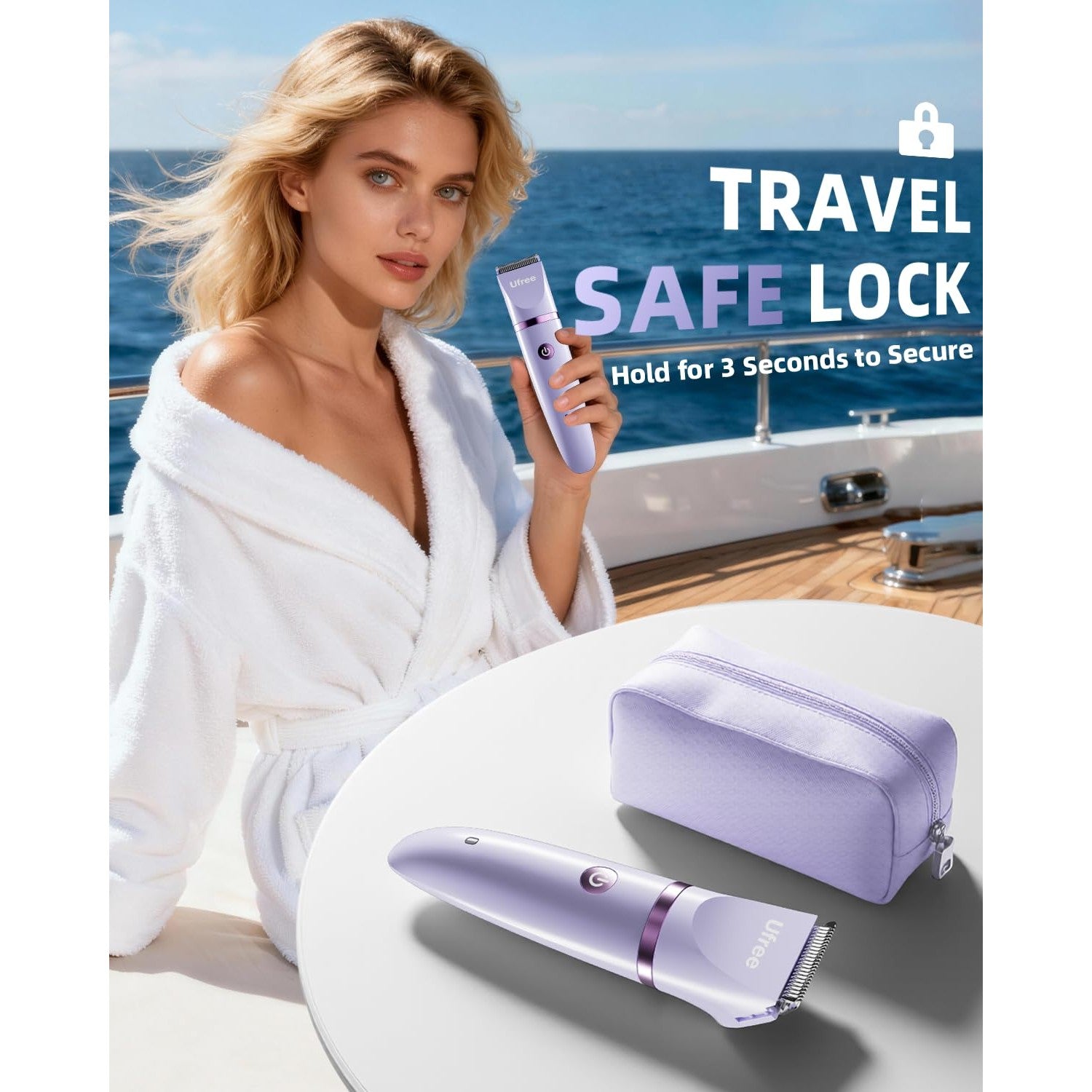 Ufree 3-in-1 Bikini Trimmer Electric Razors for Women, Gifts for Women | Ceramic Blade, IPX7 Waterproof, Lady Shaver, Travel Lock, for Face, Legs, Pubic Hair, Underarms, Body Hair Trimmer, Purple