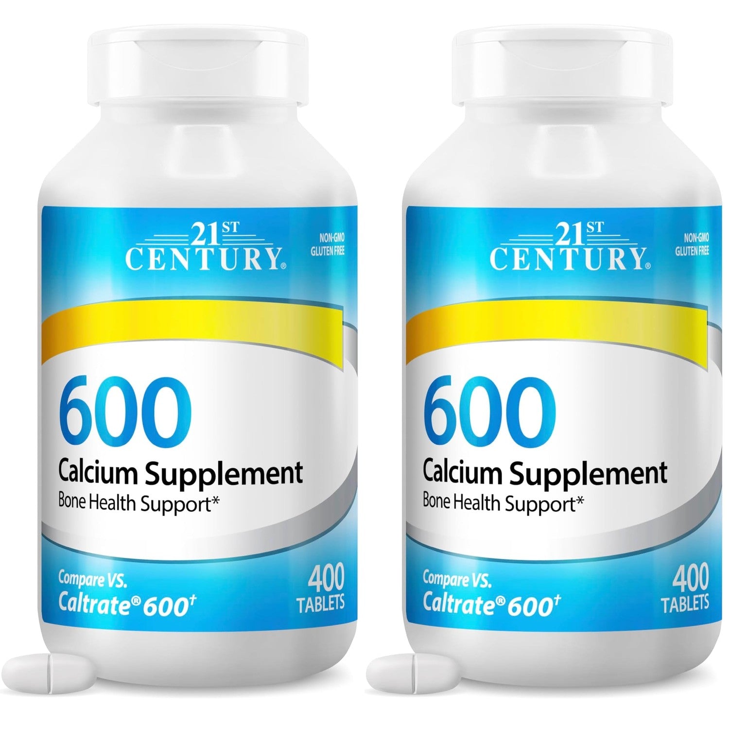 21st Century Calcium 600mg Tablets, Bone Strength Support, 400 Count | Calcium Carbonate, Compare VS. Caltrate® 600, Bone Strength & Density Support, Vegan-Friendly, For Men & Women