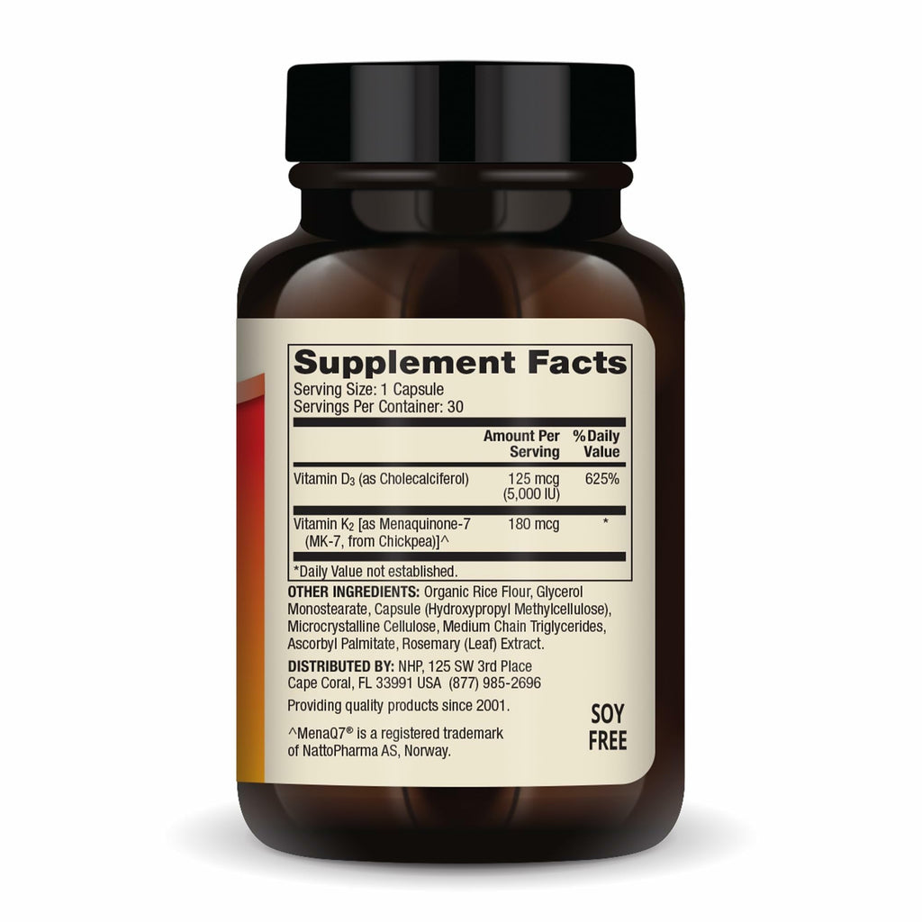 Dr. Mercola Vitamins D3 and K2, 5,000 IU, 30 Capsules (30 Servings) | Supports Immune, Brain, Cardiovascular, Respiratory, and Bone Health, GMO-Free, Gluten-Free, and Soy-Free