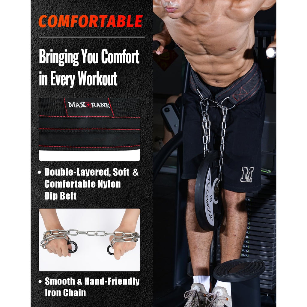 Dip Belt With 37" Chain for Weightlifting, 550LBS for Dips & Pullup