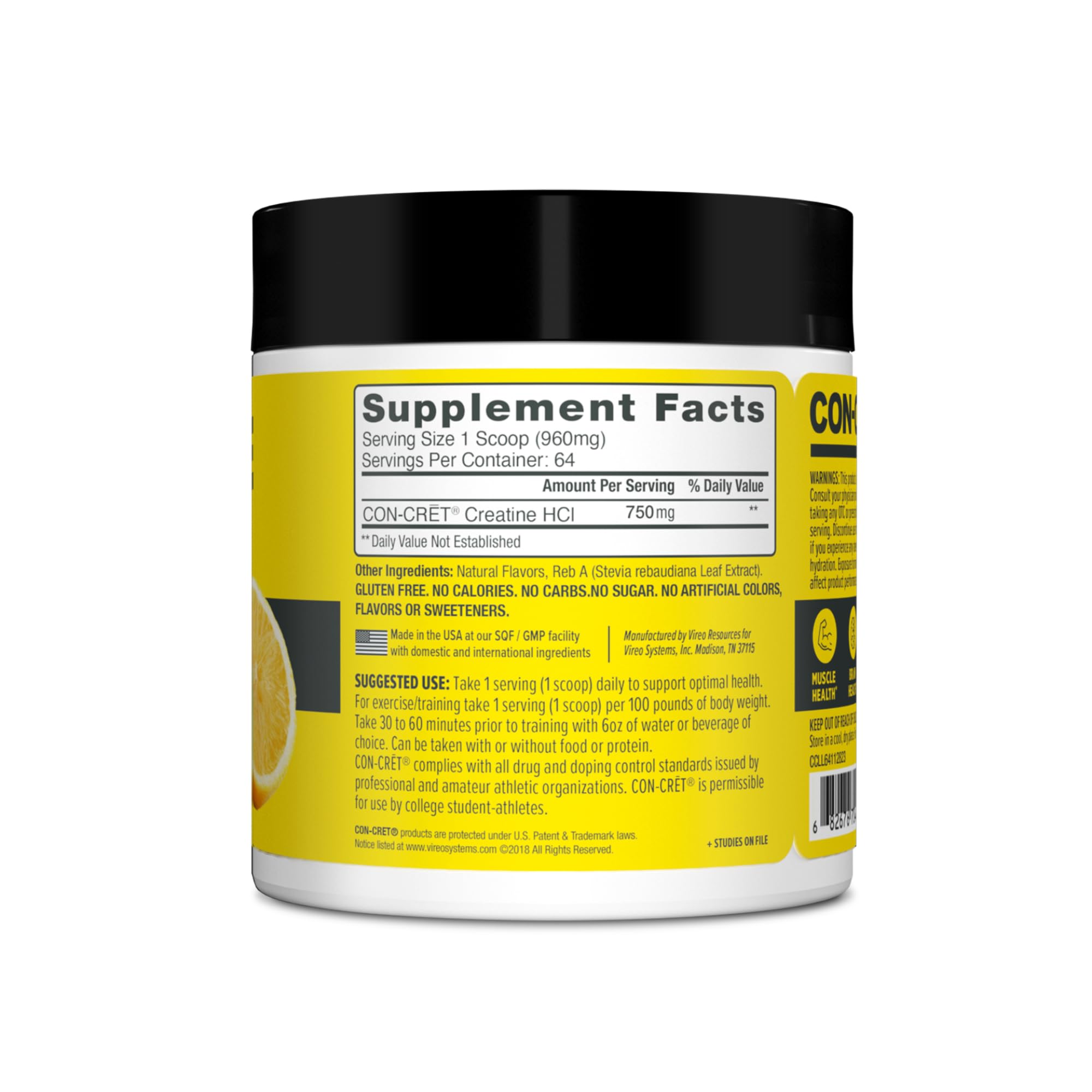 Buy now CON-CRET Creatine HCl Powder | Muscle, Cognitive, Cellular Energy Support | No Bloating or Cramps | USA Made & NSF Certified | Lemon Lime (64 Serving) at indiglob india