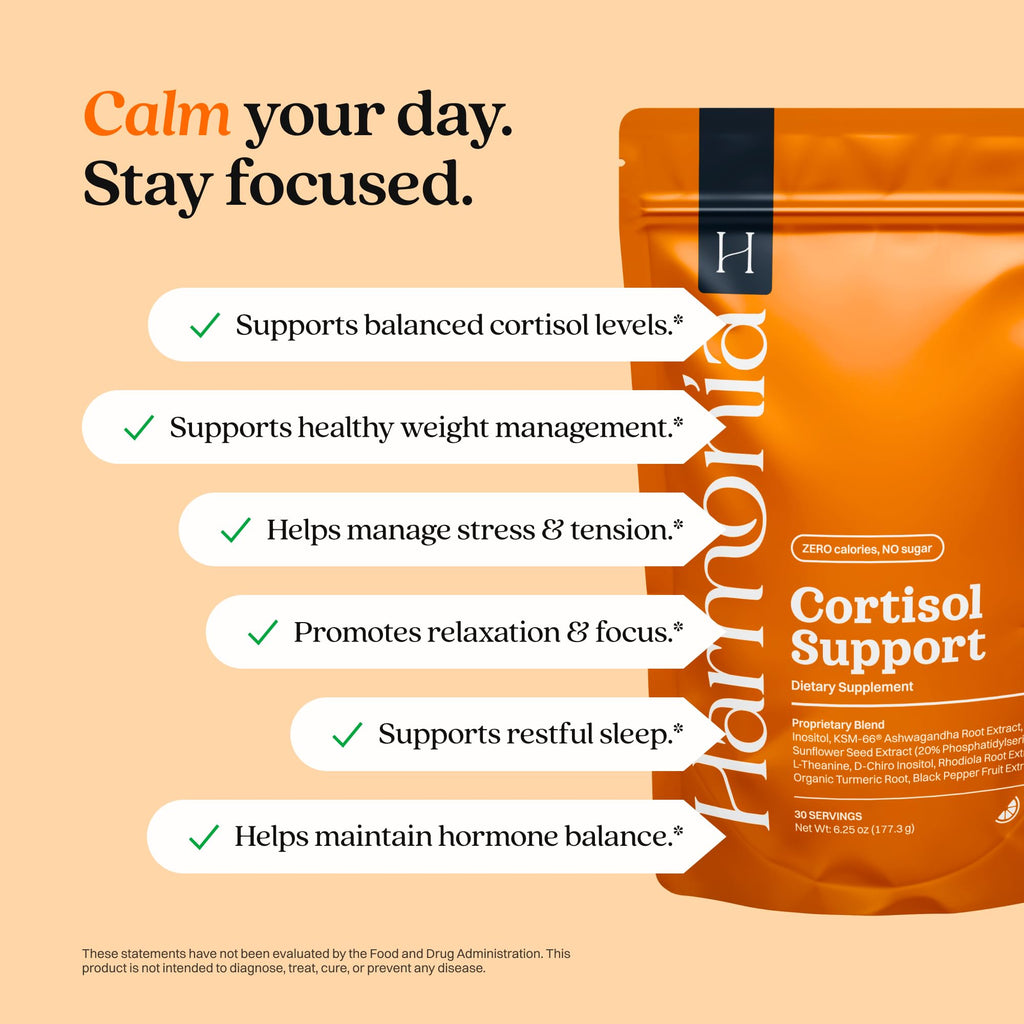 Harmonia Cortisol Cocktail | Cortisol Supplements for Women & Men with Ashwagandha, Magnesium & L-Theanine | Drink Harmonia for Stress Relief, Weight Management & Sleep Support (1 Pack x 30 Servings)