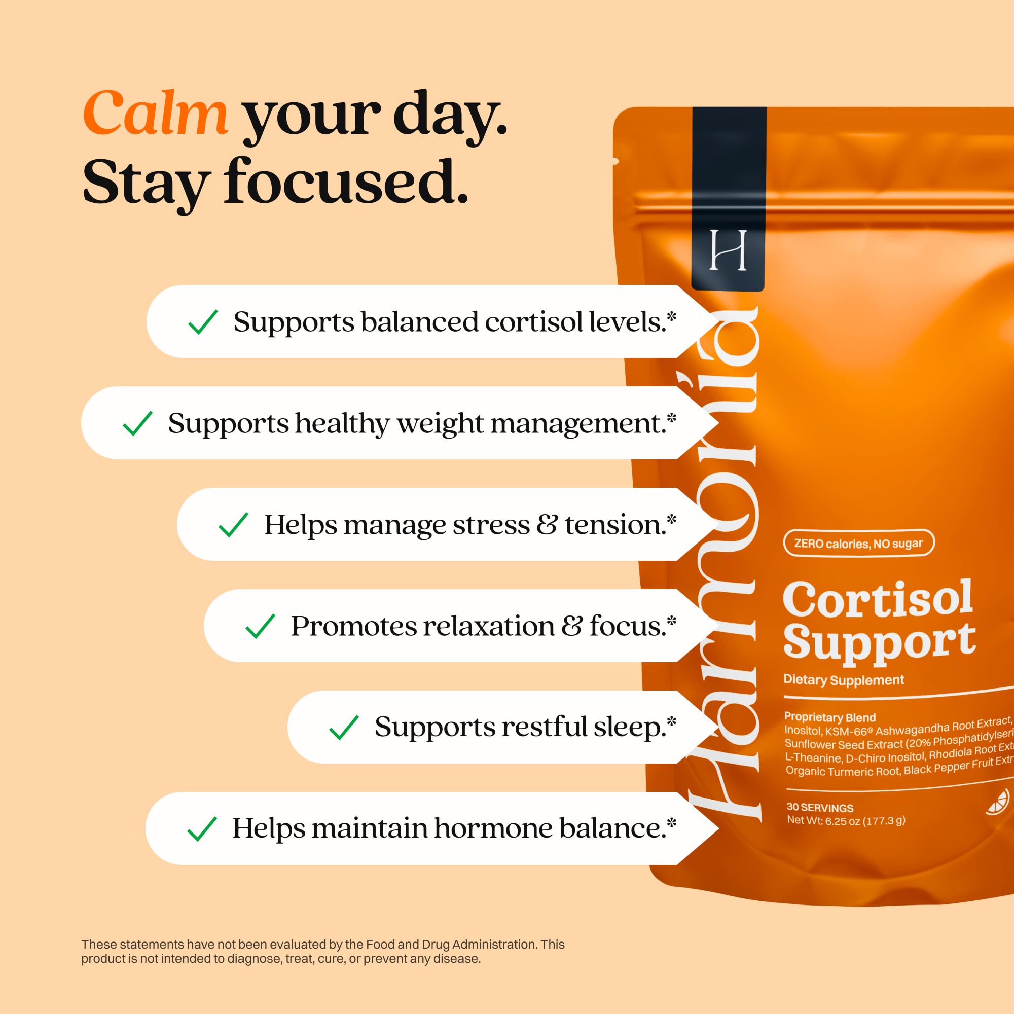 Harmonia Cortisol Cocktail | Cortisol Supplements for Women & Men with Ashwagandha, Magnesium & L-Theanine | Drink Harmonia for Stress Relief, Weight Management & Sleep Support (1 Pack x 30 Servings)