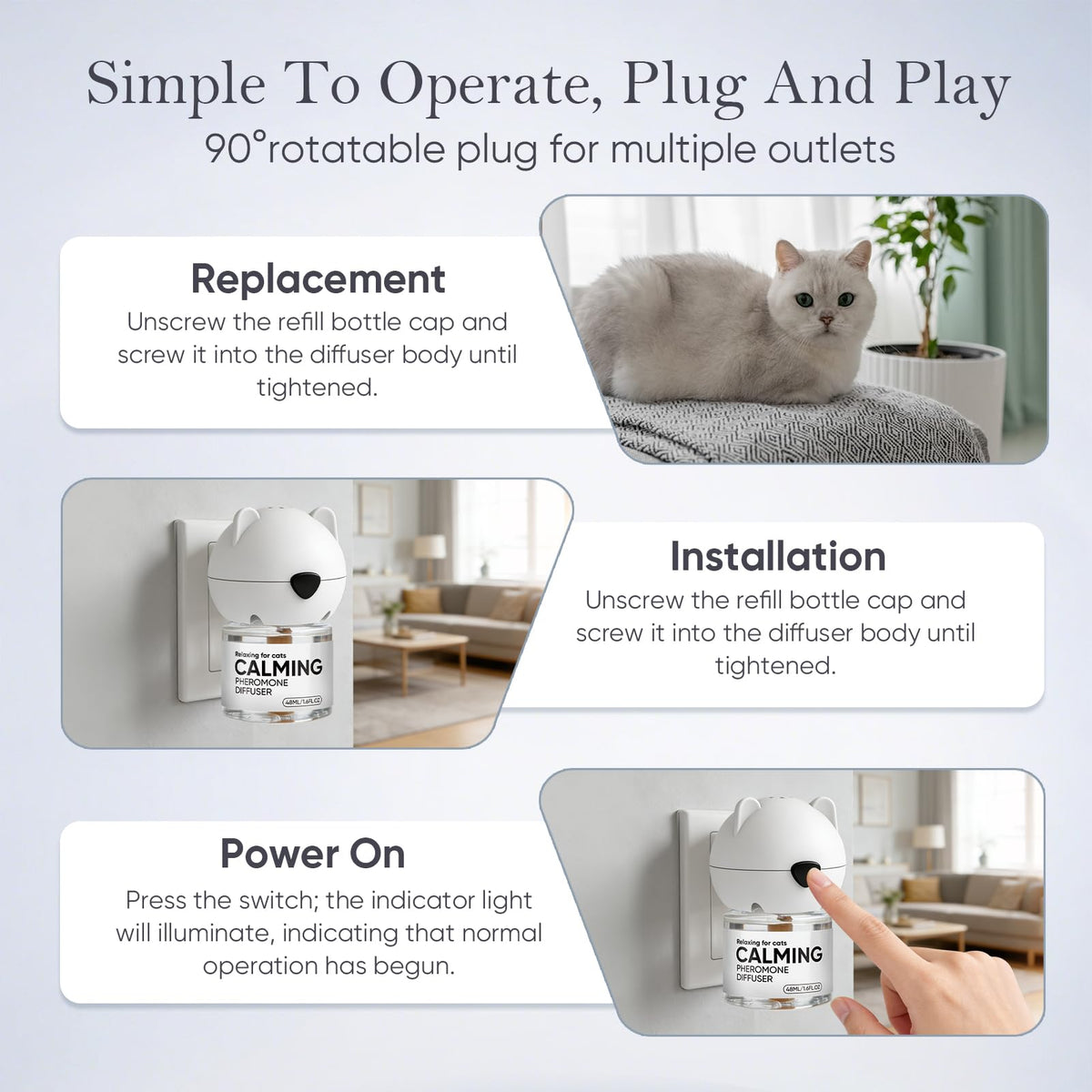 Cat Calming Pheromone Diffuser Feline Pheromones Multicat Diffuser Refills Plug in for Anxiety, Stress, Alone At Home,Spraying, Fighting, Scratching Cat Calm Relaxing 6 in 1 (2 Diffusers & 4 Refills)