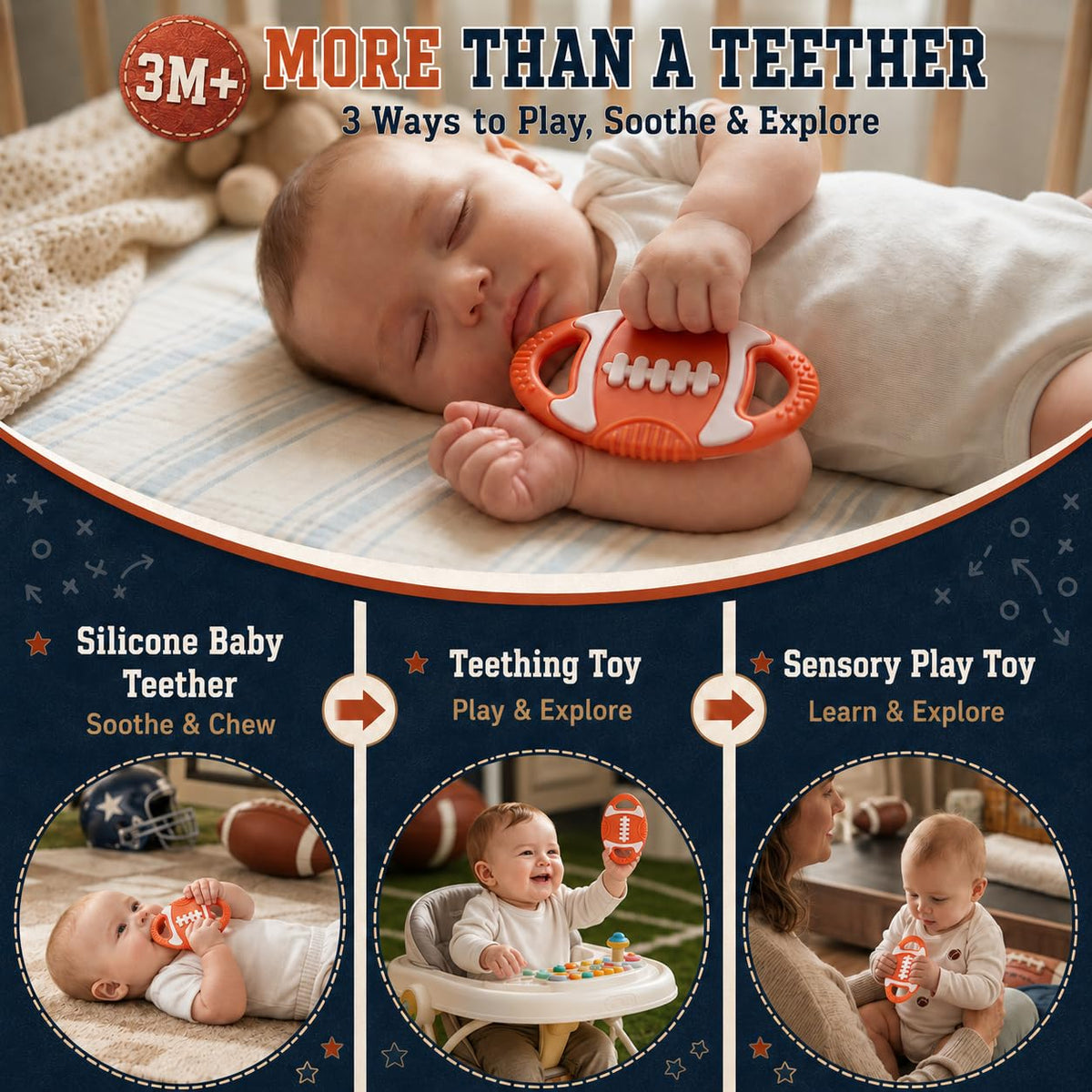 Baby Teething Toys Silicone Baby Football-Themed Teether Over 3 Months