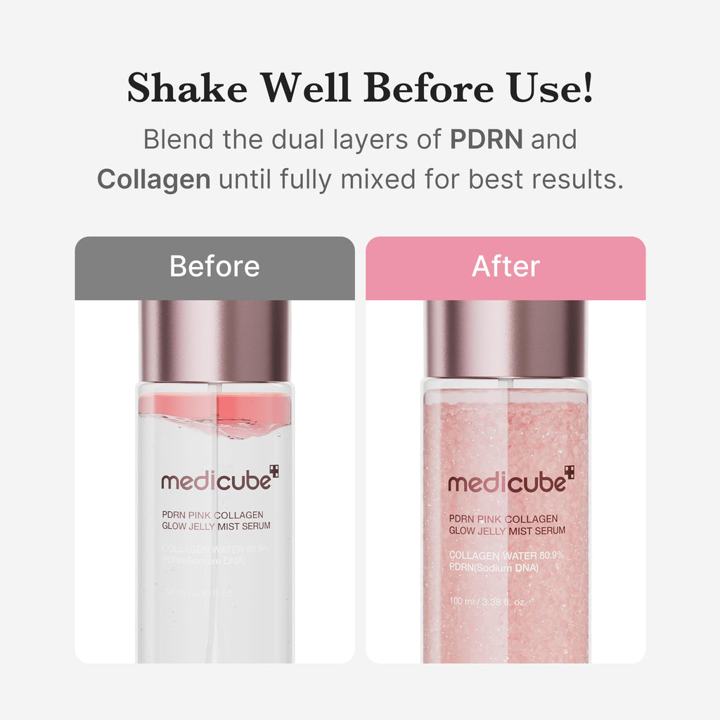 medicube Jelly Mist Serum with Pink PDRN Collagen, 2.02 fl.oz | Dual-Texture Glow Spray with Niacinamide, Glutathione, Hyaluronic Acid, Ceramide - Hydration, Radiance, Plump-Looking Skin