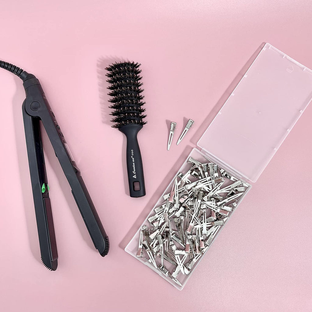 HiJeaton Metal Silver Loc Clips for Hair Retwist Dread Pin Curl Pro Styling | 90 Pcs Duck Bill Alligator Clips Nonslip Rustproof Strong Grip for Thick Hair, Sectioning Rollers Salon Bows Small Single DIY
