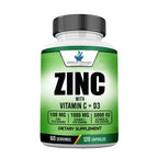 American Standard Supplements Zinc 100mg, Vitamin C 1000mg, and Vitamin D3 5000 IU (125mcg) Per Serving - Gluten Free, Non-GMO, 120 Capsules, 60 Servings