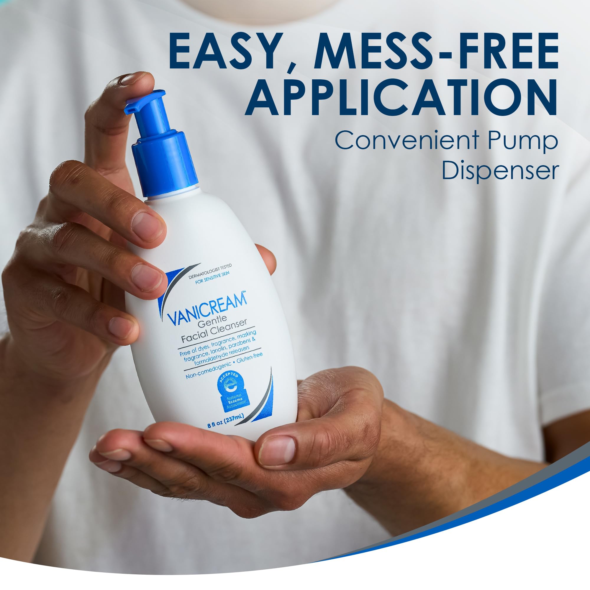 Vanicream Gentle Facial Cleaner with Pump Dispenser, 8 Fl Oz, Formulated without Common Irritants for Sensitive Skin, Removes Makeup, Dirt & Excess Oils, Non-Comedogenic, pH-Balanced Face Wash