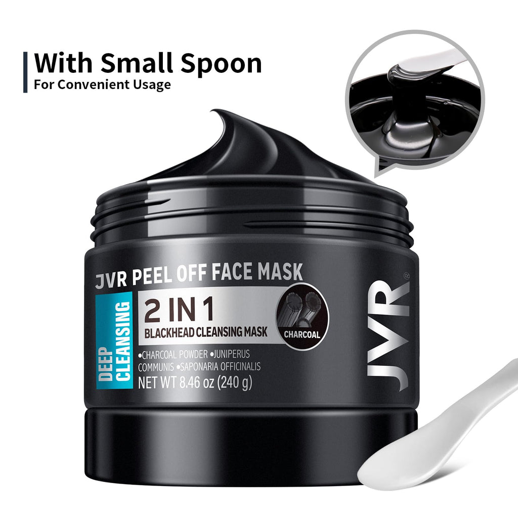 JVR Peel Off Face Mask, Charcoal Peel Off Black Mask, Facial Mask for Surface Cleansing For Men & Women, All Skin Types, 8.46 oz (240 g)
