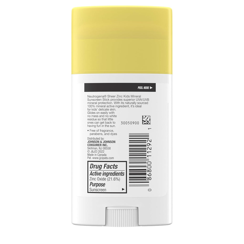 Buy now Neutrogena Sheer Zinc Oxide Kids Mineral Sunscreen Stick, Broad Spectrum SPF 50+ & UVA/UVB Protection & Water Resistant with Residue-Free, No-Mess Application, Oil- & Paraben-Free, 1.5 oz at indiglob india