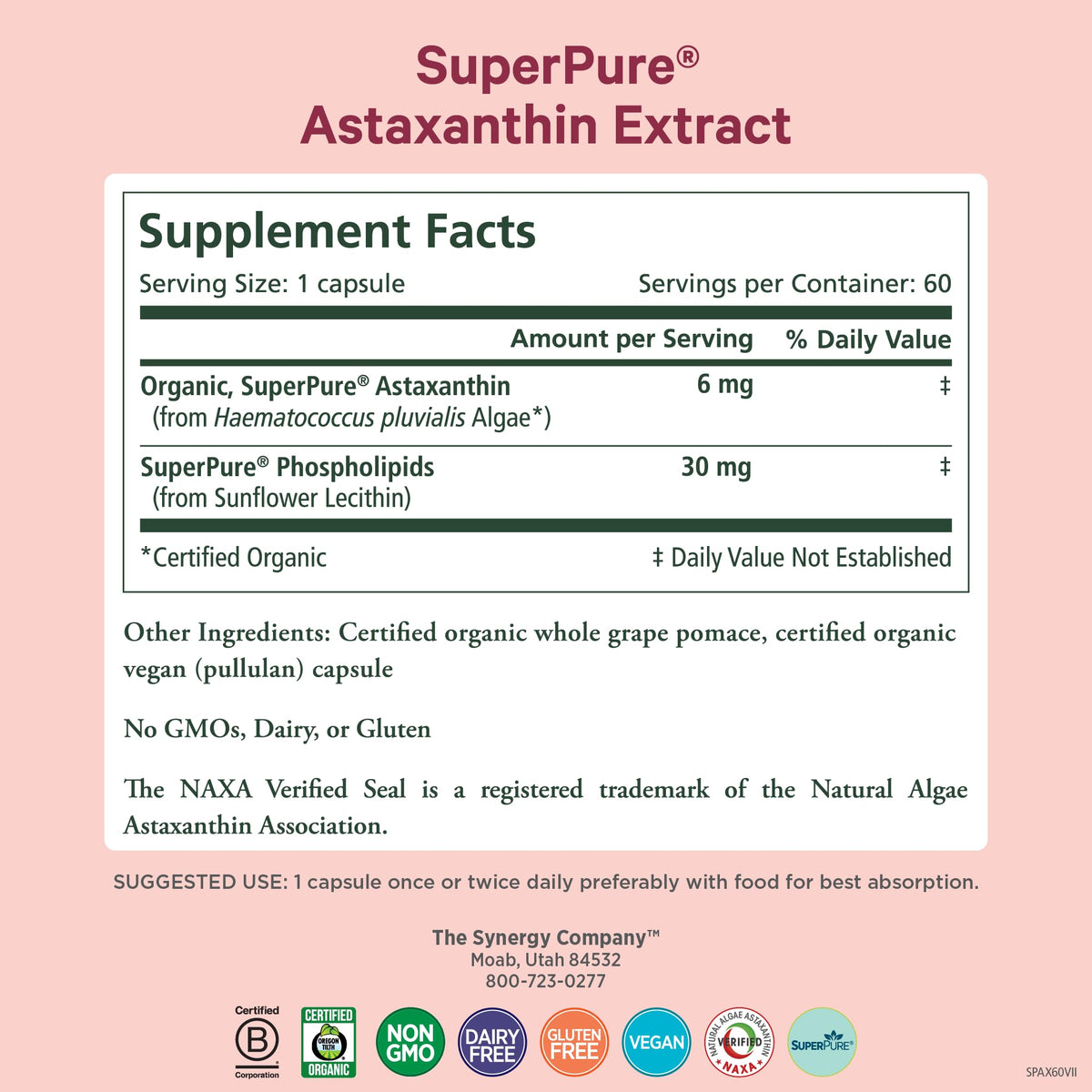 PURE SYNERGY SuperPure Astaxanthin Extract (60 Capsules)